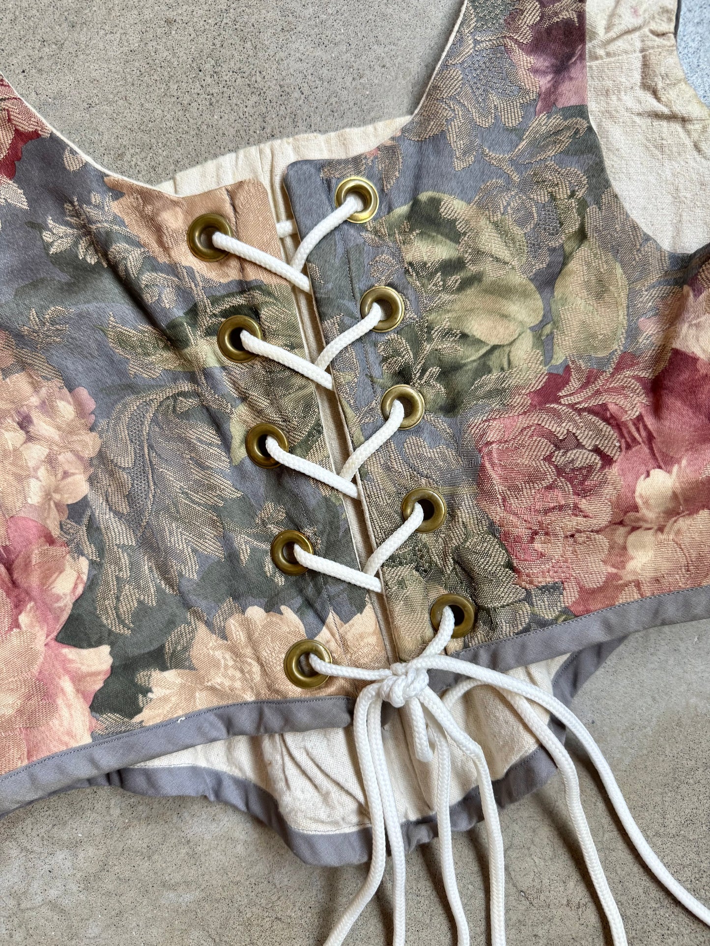 Vintage Handmade Theatre Floral Tapestry Corset Top | L/XL