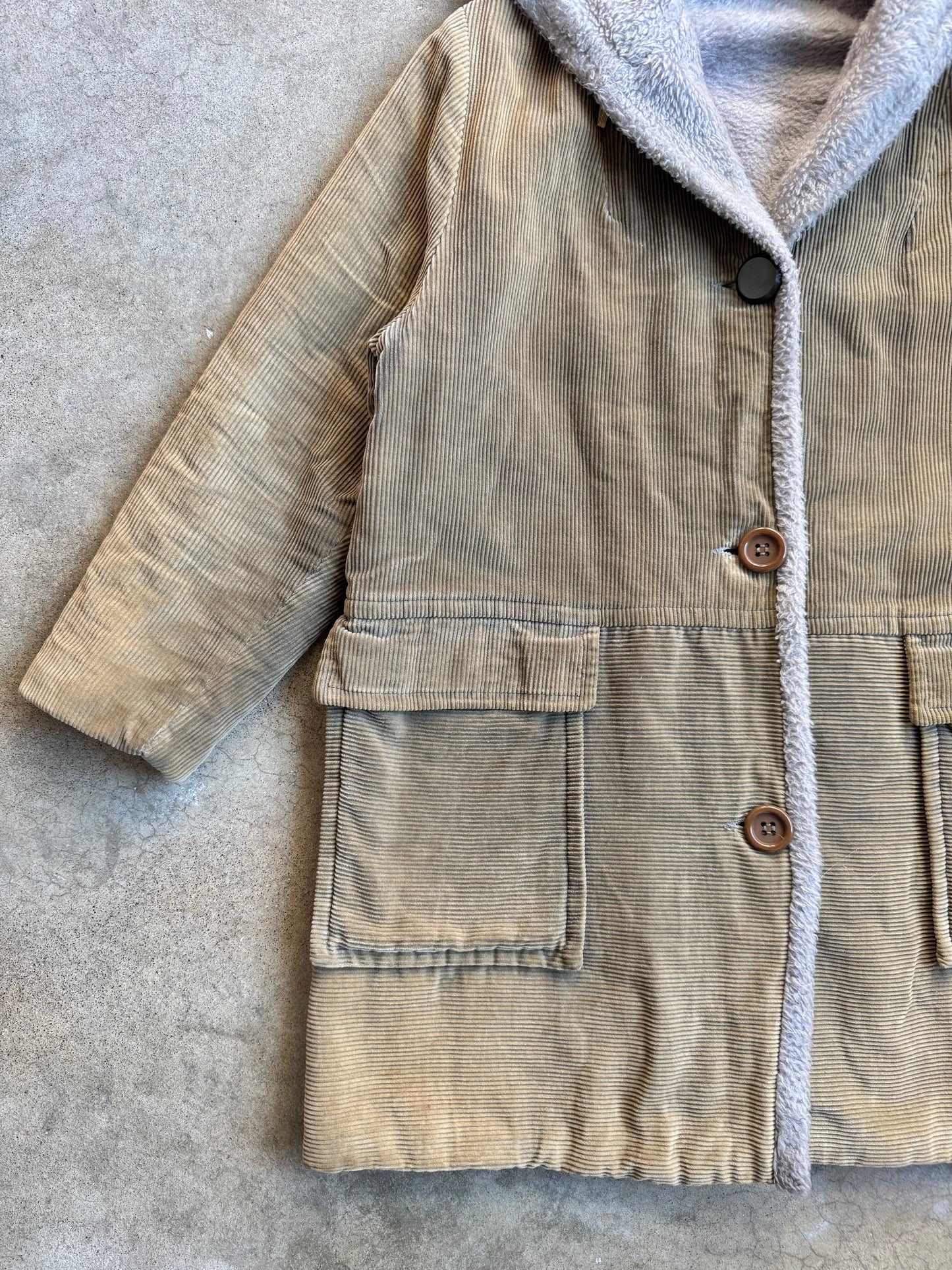 Vintage 1960s Sears Faux Fur Lined Corduroy Hooded Jacket | Medium