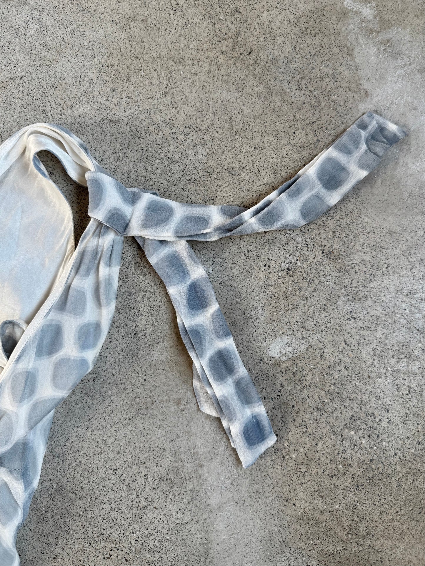Vintage 1990s BCBG Maxazria Grey & White Printed Silk Dress | XS