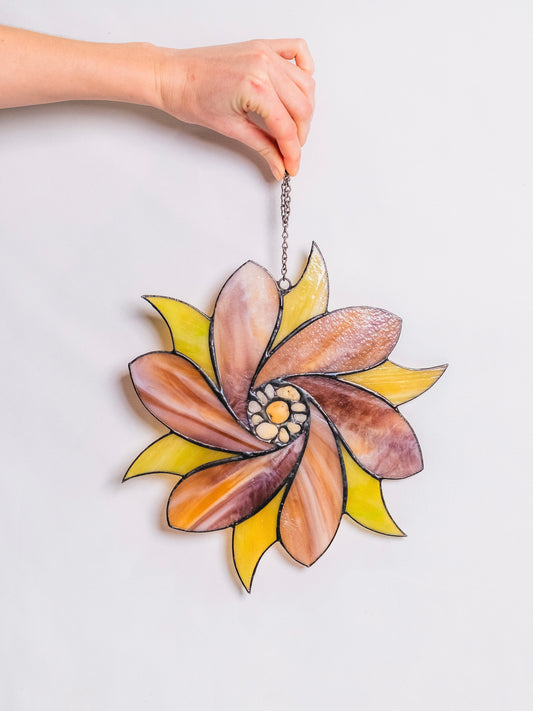 Vintage 1980s Stained Glass Flower Suncatcher
