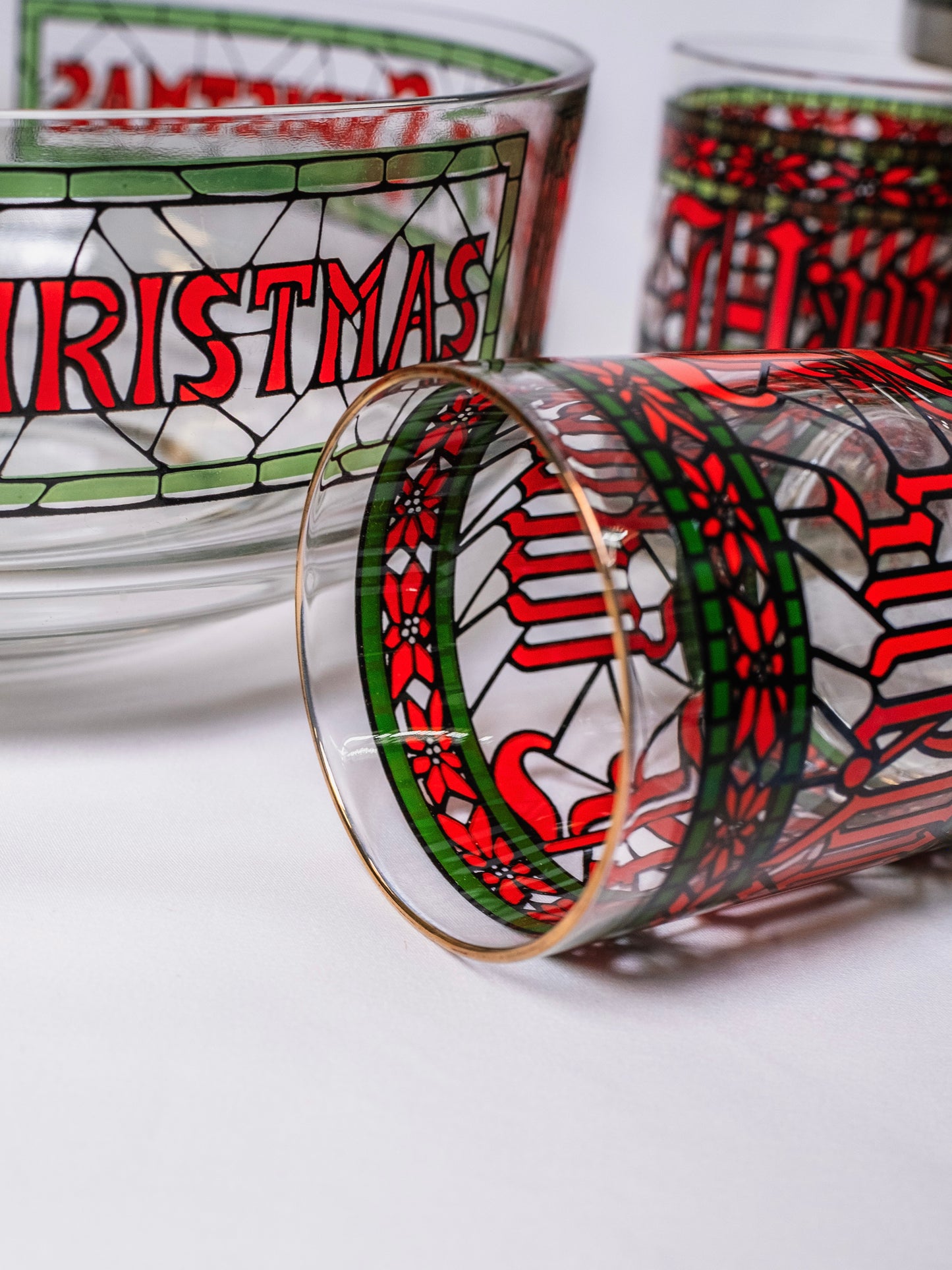 Vintage 1970s Houze Merry Christmas | Happy Holidays Punch Bowl Set