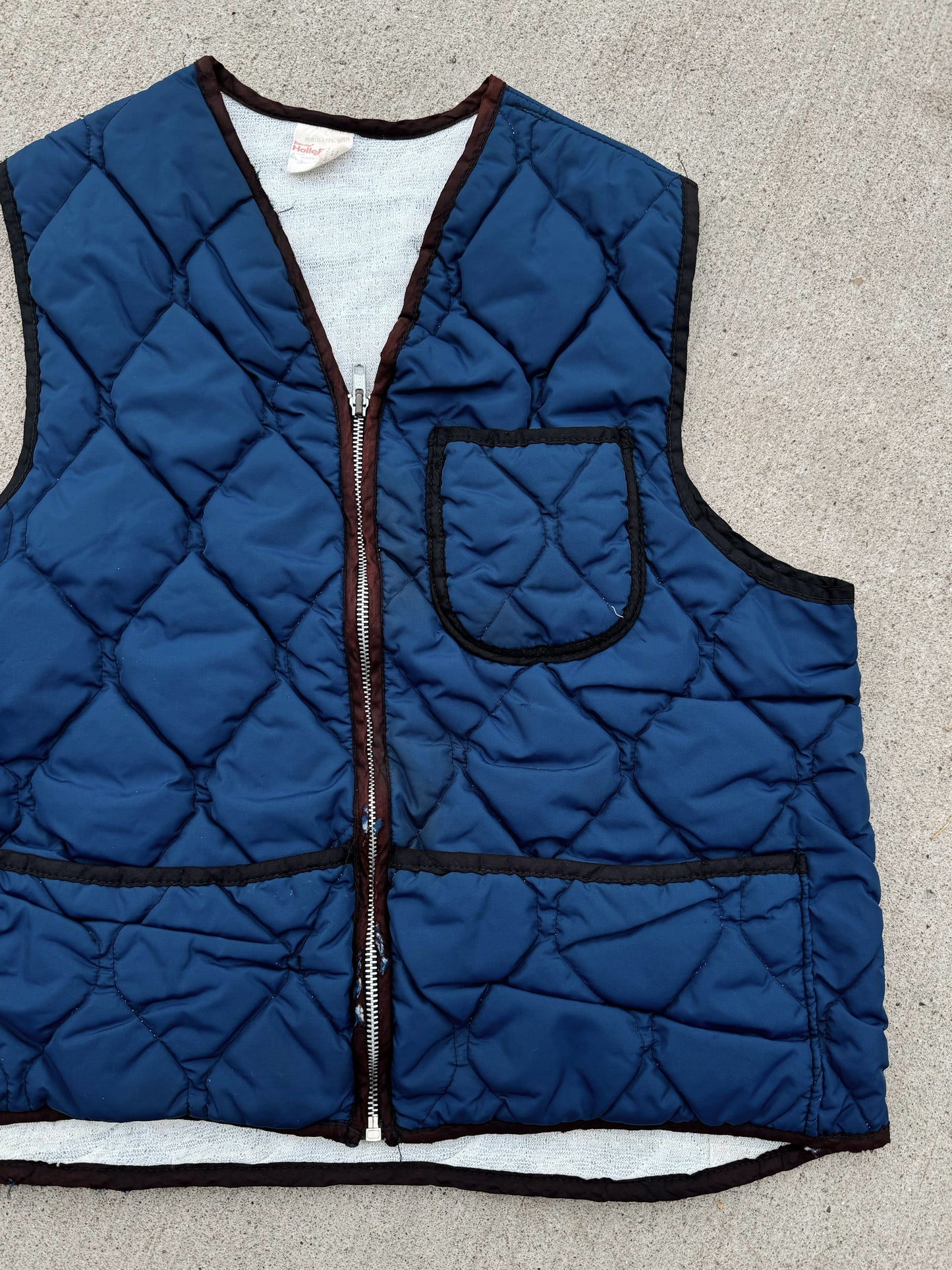 Vintage 1970s Blue Quilted Zip Up Vest | Large