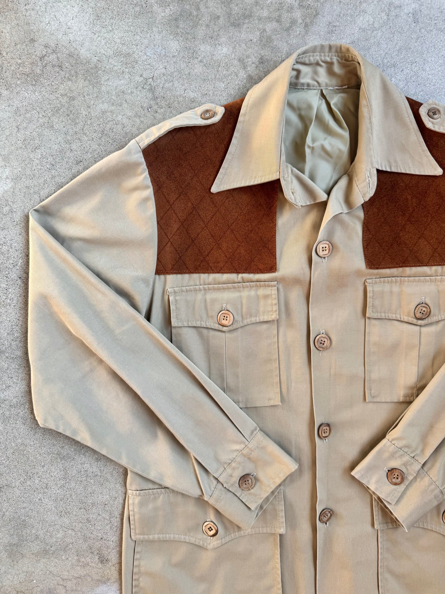 Vintage Woolrich Suede Patch Safari-Style Hunting Jacket | Large