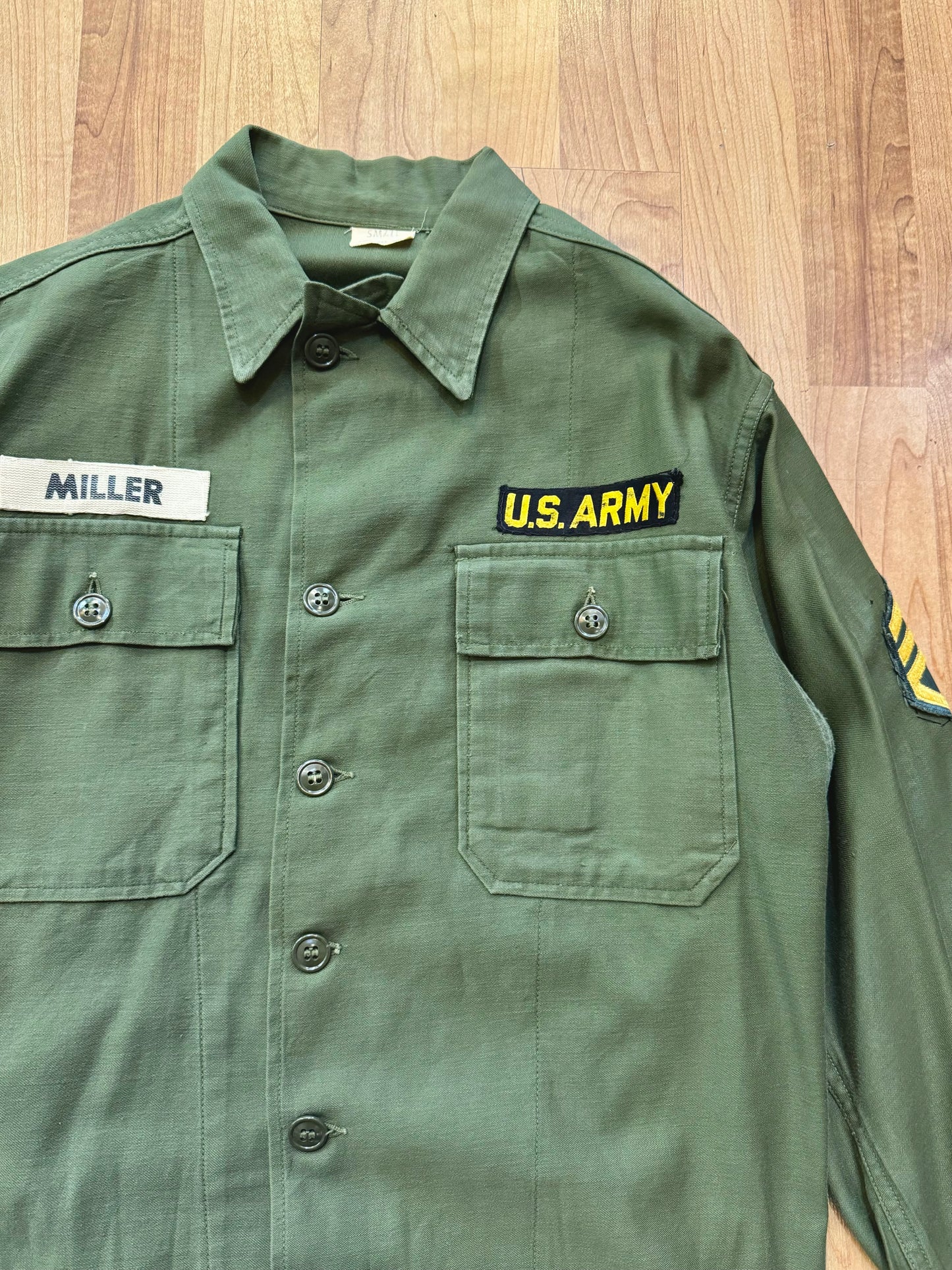 Vintage Vietnam Era U.S. Army “Miller” Olive Green Button-Up Shirt | Small