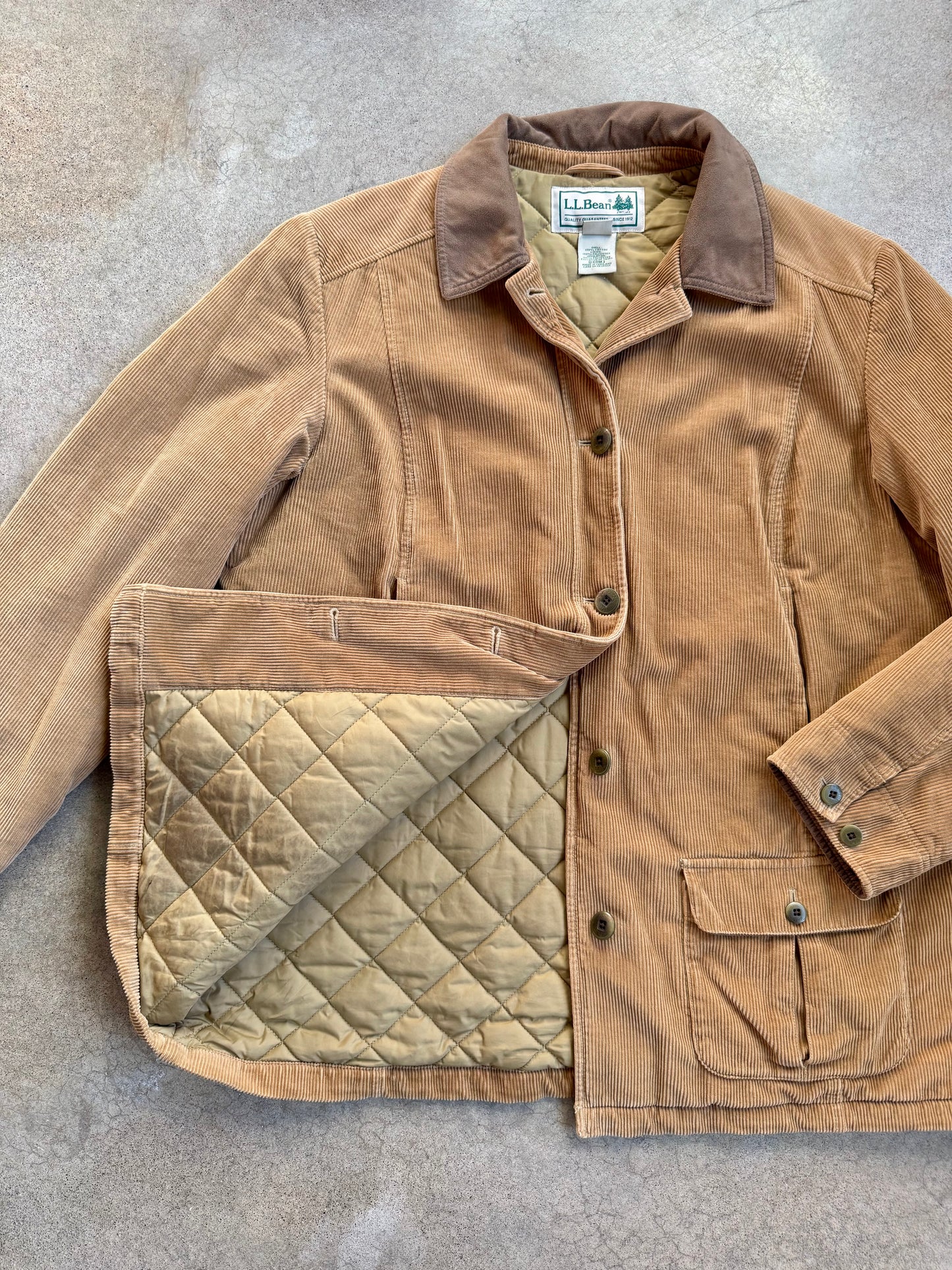 2000s L.L. Bean Tan Corduroy Quilt Lined Barn Jacket | XL
