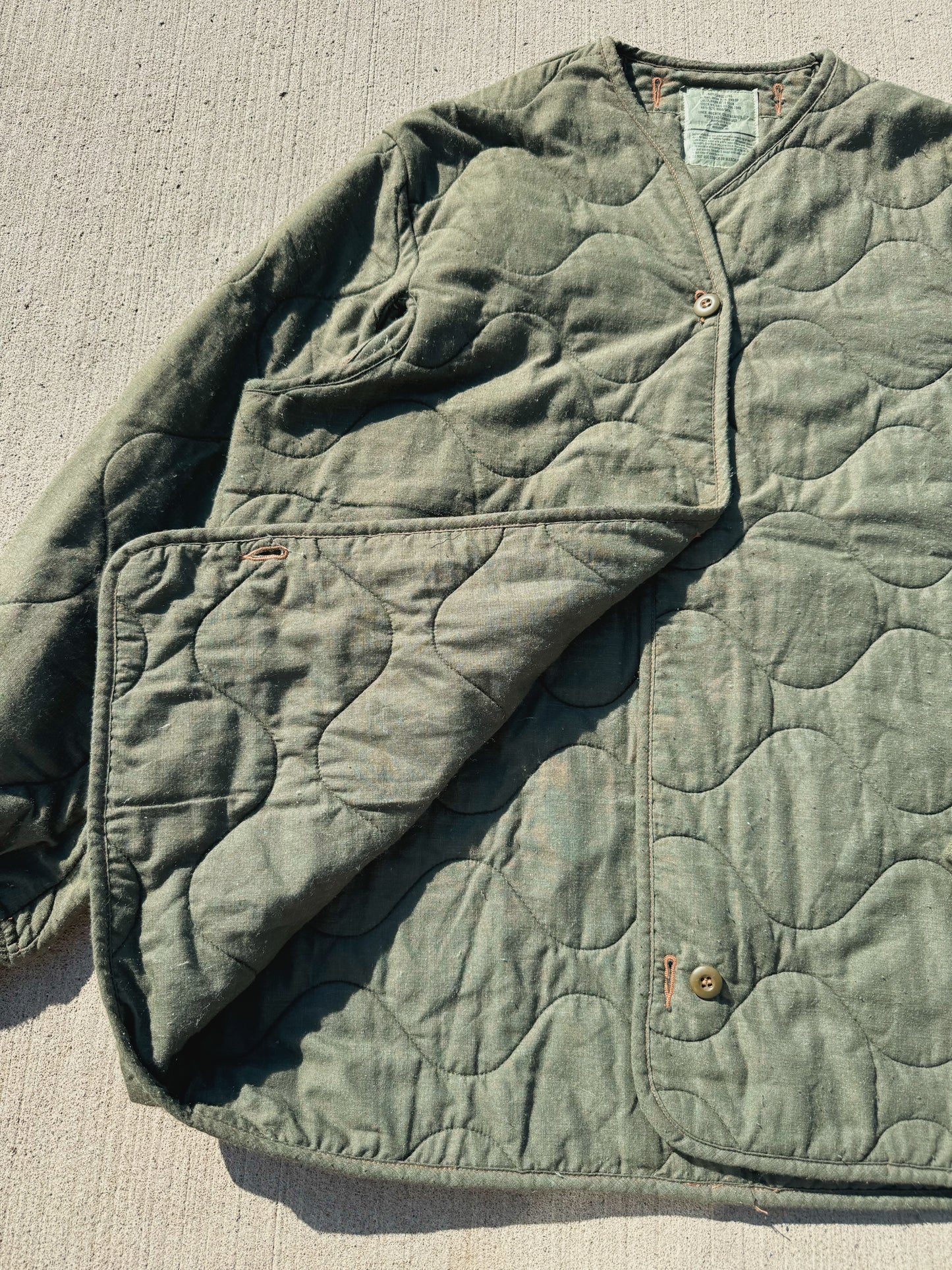 Vintage Military Woolrich Green Quilted Jacket Liner | Large