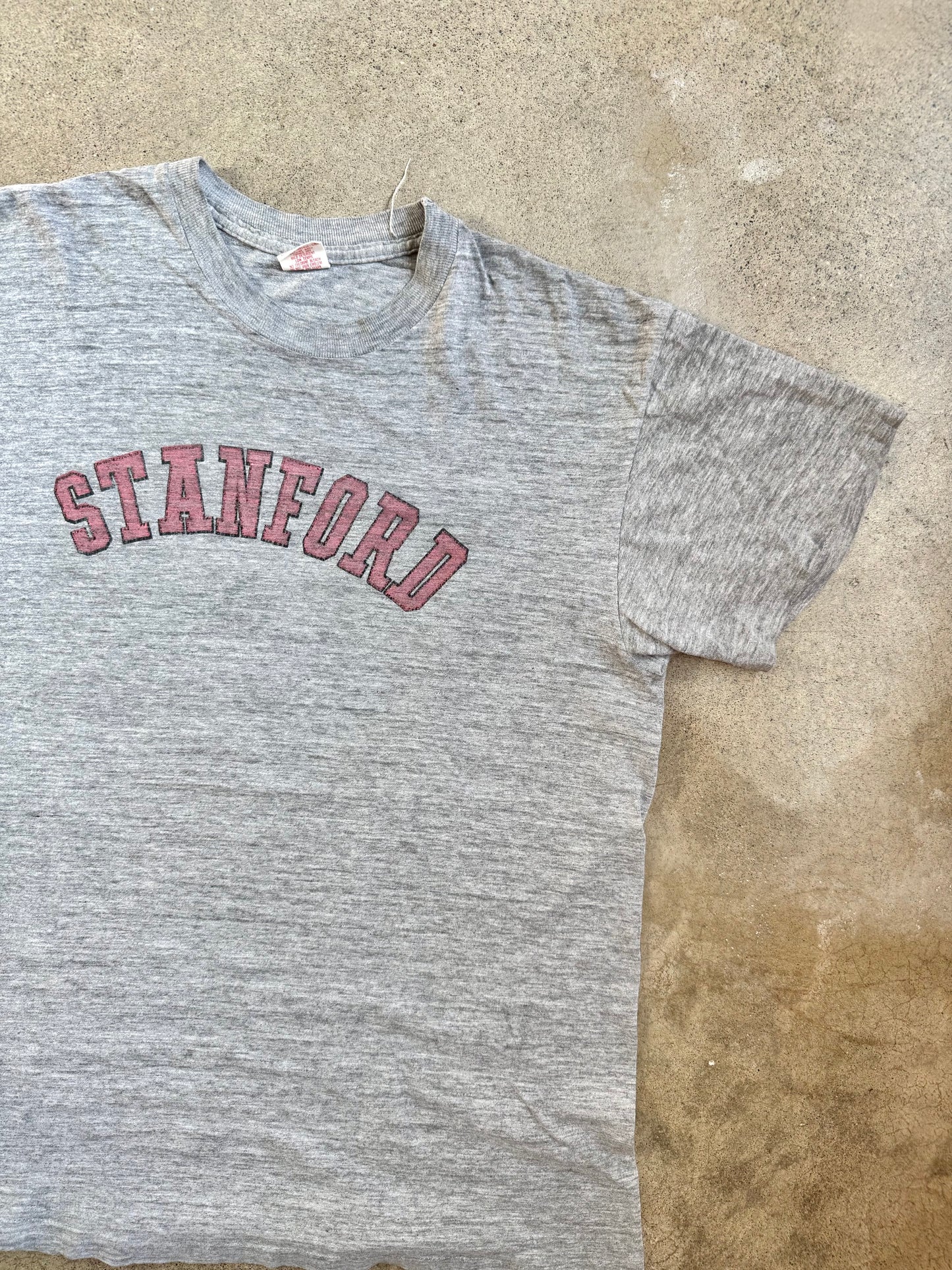 Vintage 1980s Collegiate Pacific Heather Grey Stanford Tee | Large