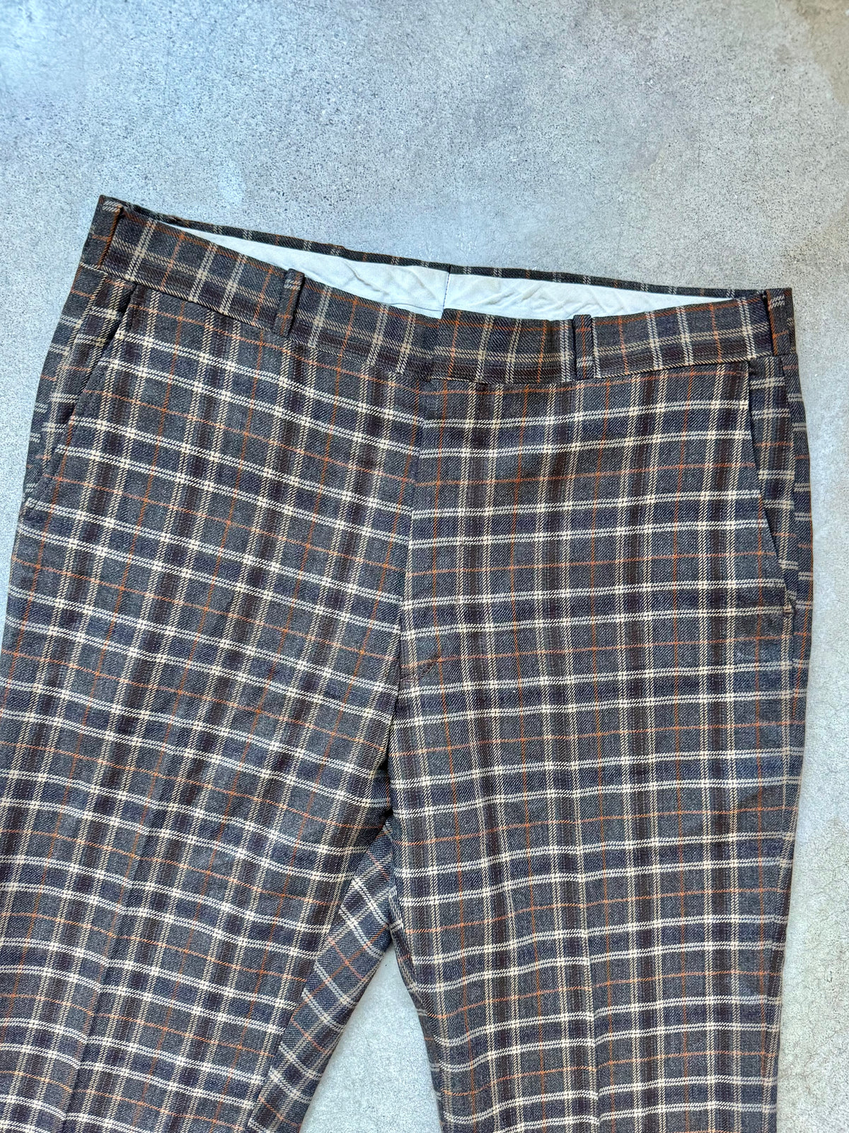 Vintage 1960s The Village Store Brown Plaid Wool-Blend Trousers | Waist 36”