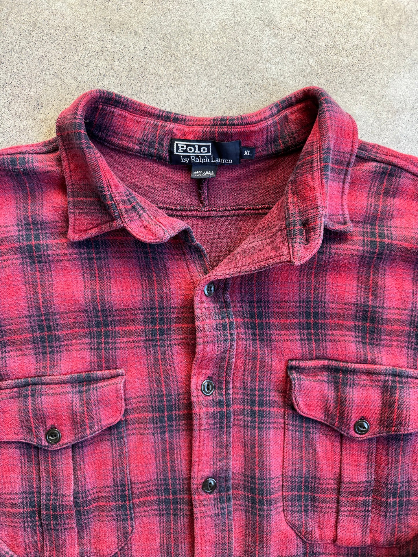 Vintage 1990s Polo Ralph Lauren Red Plaid Cotton Flannel Shirt | XL