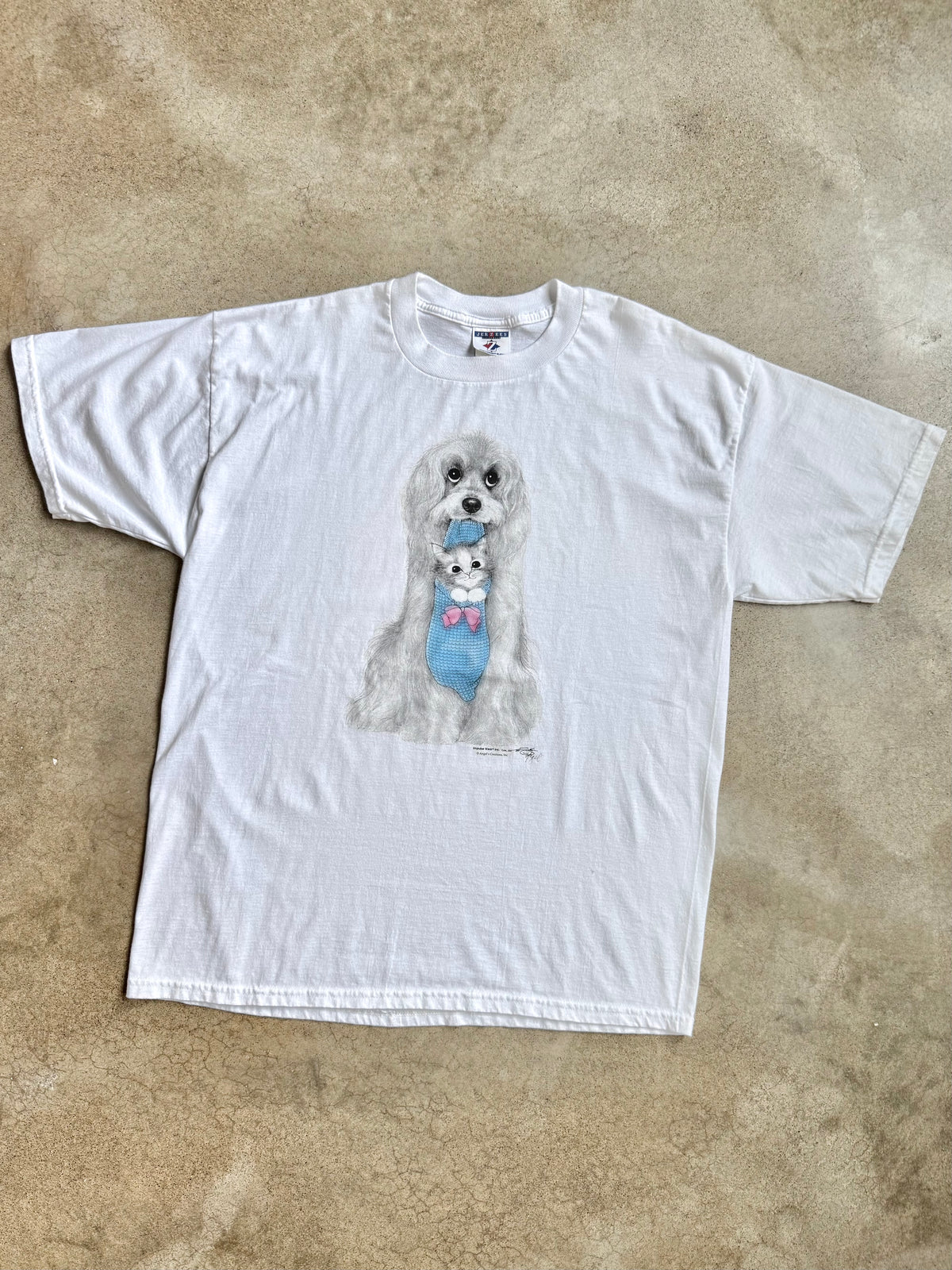 Vintage 1990s Angel Creations Dog & Kitten Graphic Tee | XL