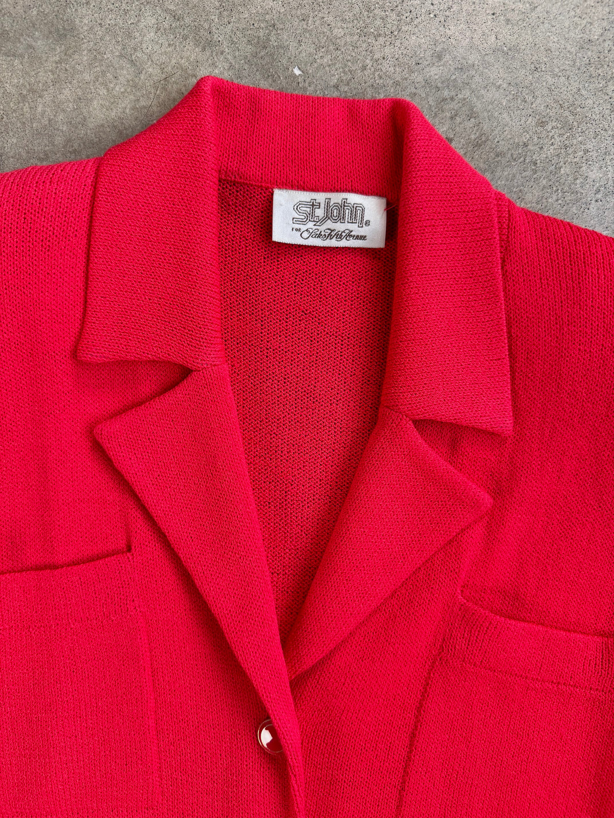 Vintage 1980s St. John for Saks Fifth Ave Red Puff Sleeve Button-Front Knit Dress | S/M