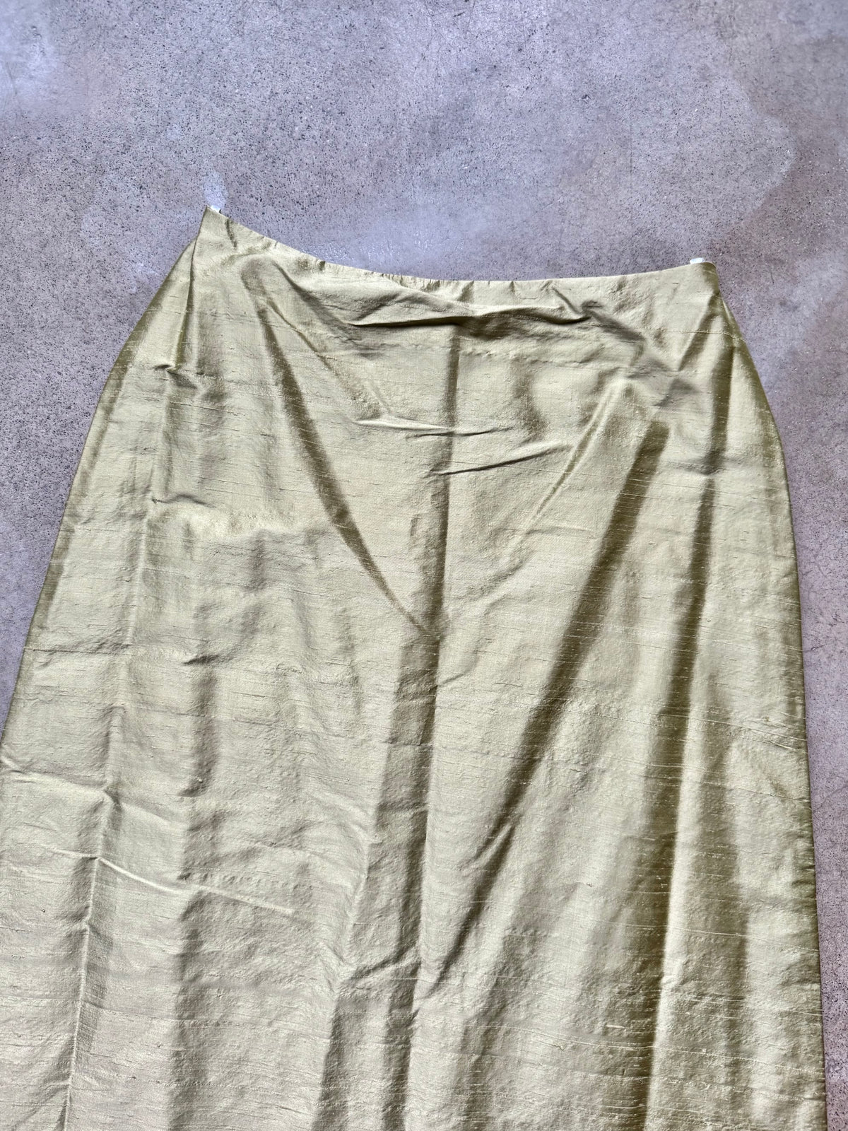 Vintage 1990s Watters & Watters Green Silk A-Line Maxi Skirt | Waist 29”