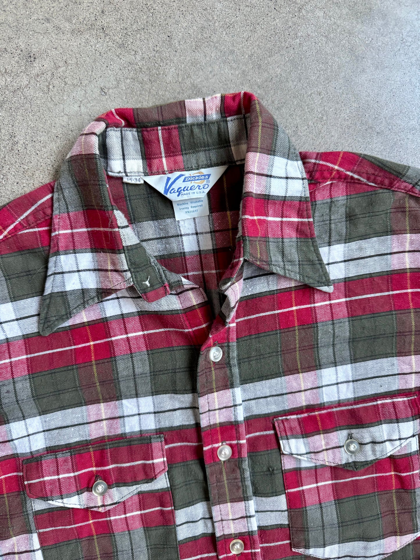 Vintage 1970s Dickies Vaquero Plaid Cotton Button-Up Shirt | Small