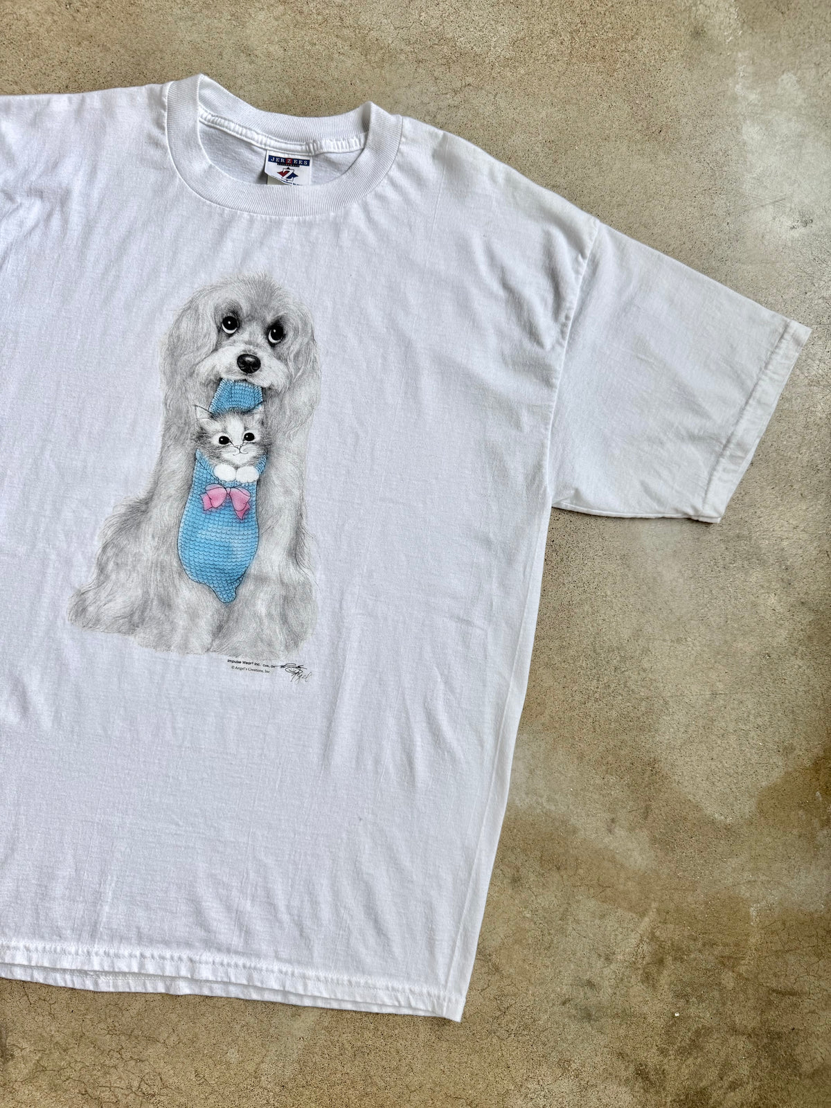 Vintage 1990s Angel Creations Dog & Kitten Graphic Tee | XL