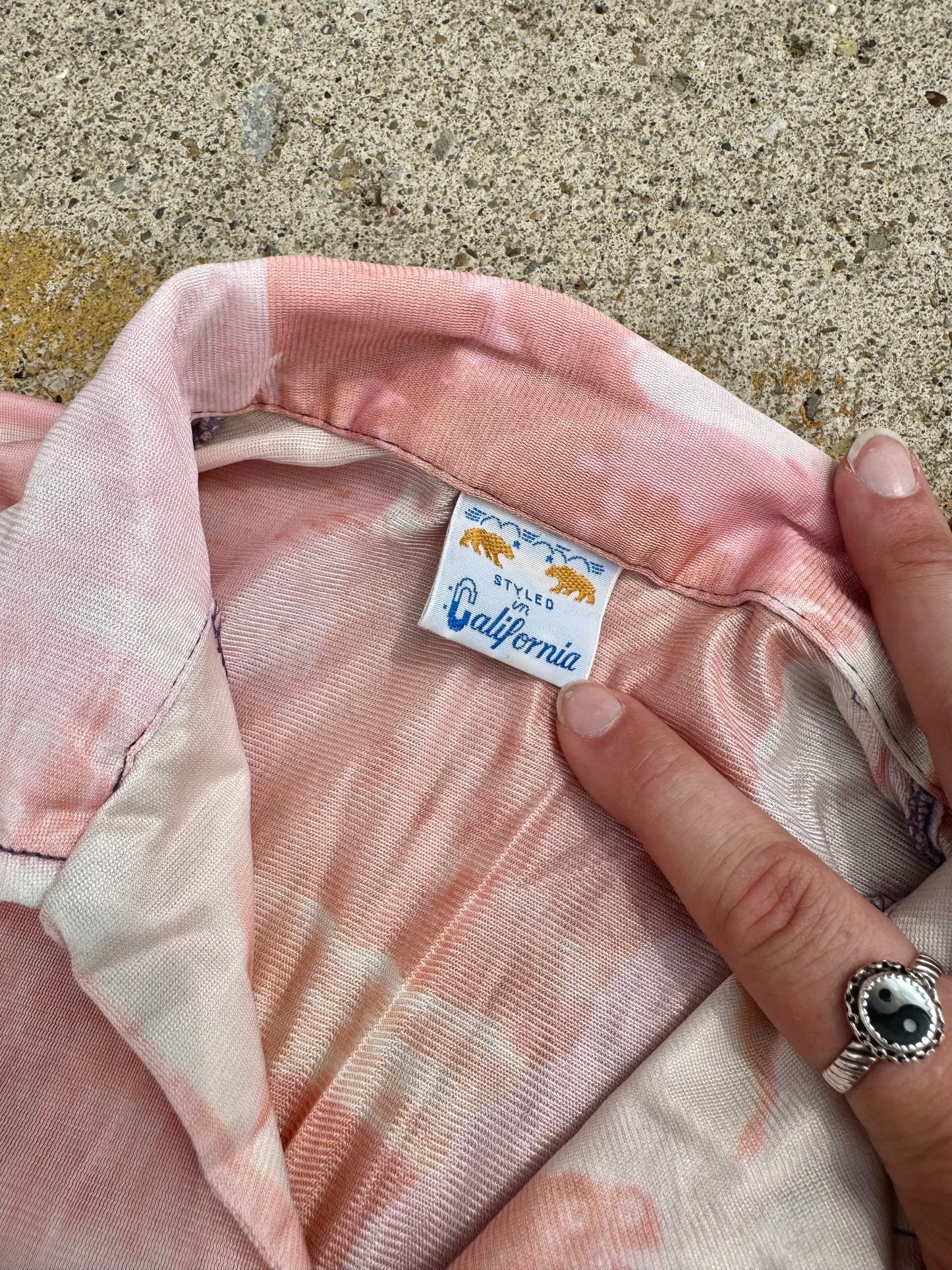 Vintage 1970s Pink Flamingo + Penguin Printed Disco Shirt | XS/S