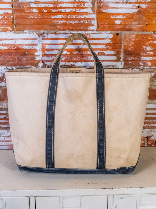 Vintage 1980s L.L. Bean Canvas Navy Trim Boat & Tote Bag | Large