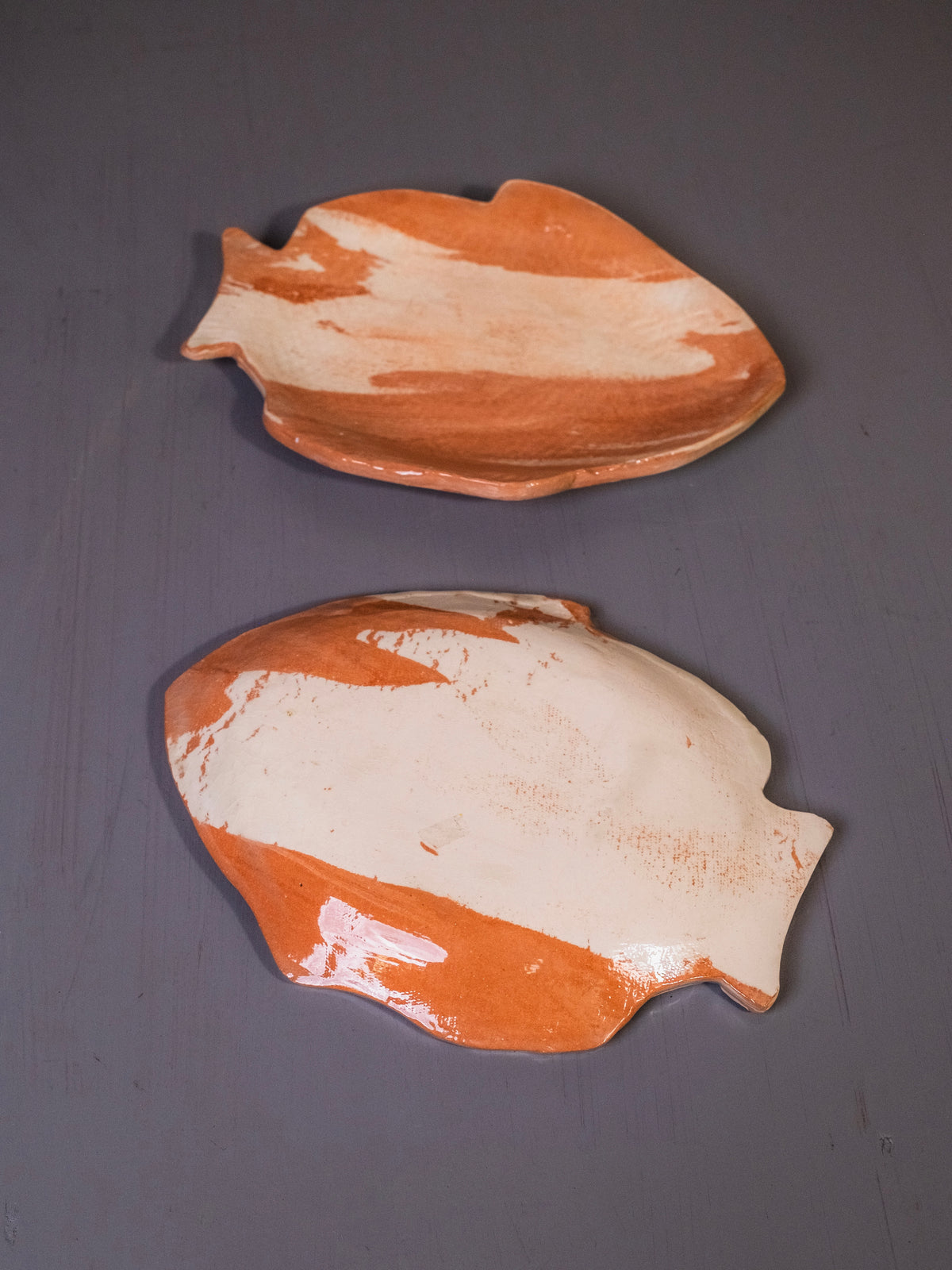 Vintage Marbled Glaze Studio Pottery Fish Plates | Set of 2