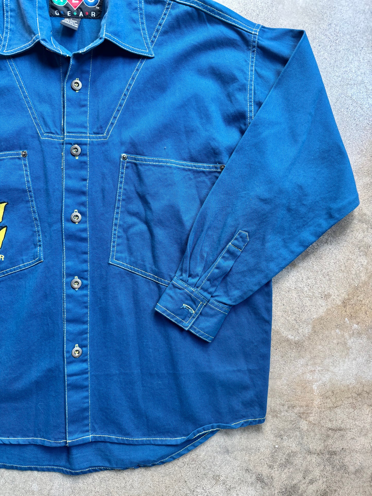 Vintage 1990s Rec Gear Embroidered Blue Button-Up Utility Shirt | Large