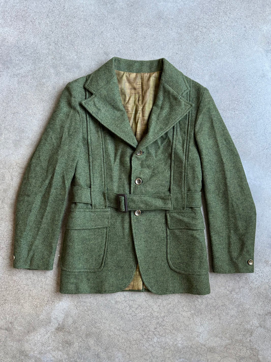 Vintage 1960s Santone Green Wool Belted Jacket | XS