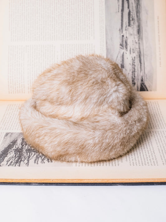 Vintage 1960s Grey & White Faux Fur Hat