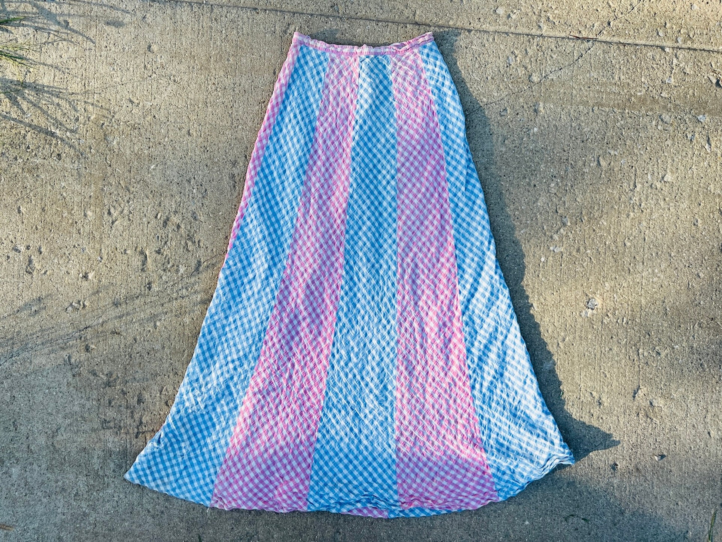 Vintage 1960s/70s Addenda Pink & Blue Gingham Maxi Skirt