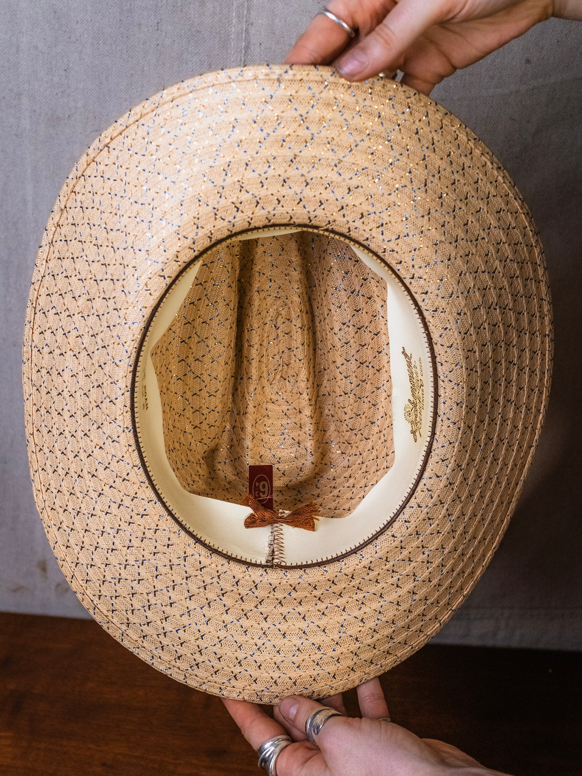Vintage Rockmount Ranchwear Blue & Gold Metallic Straw Cowboy Hat