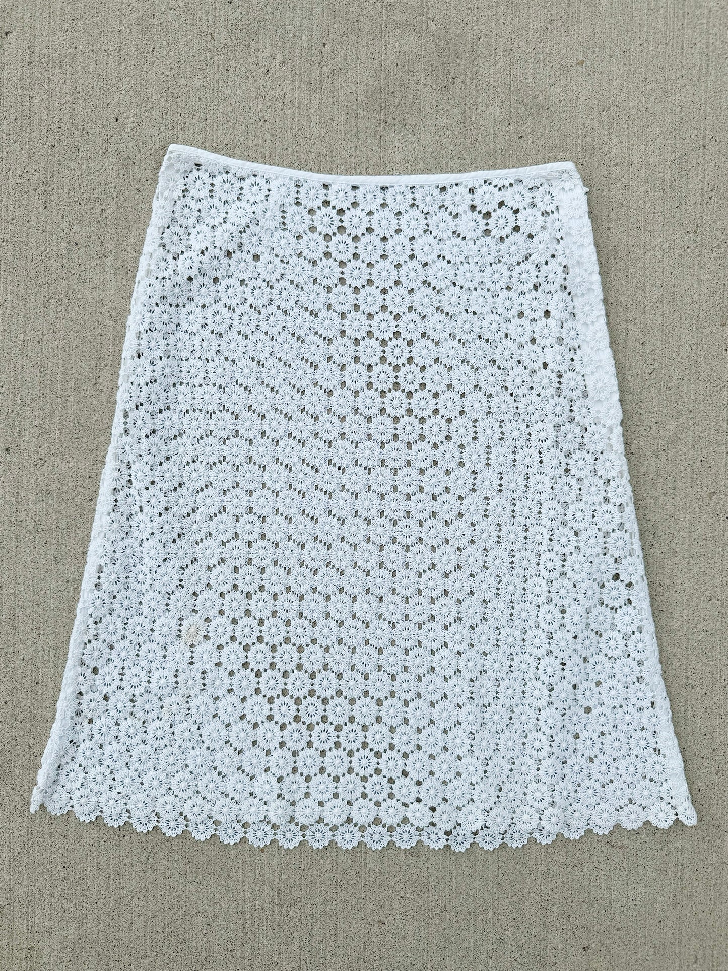 Y2K White Crochet Lace Midi Skirt