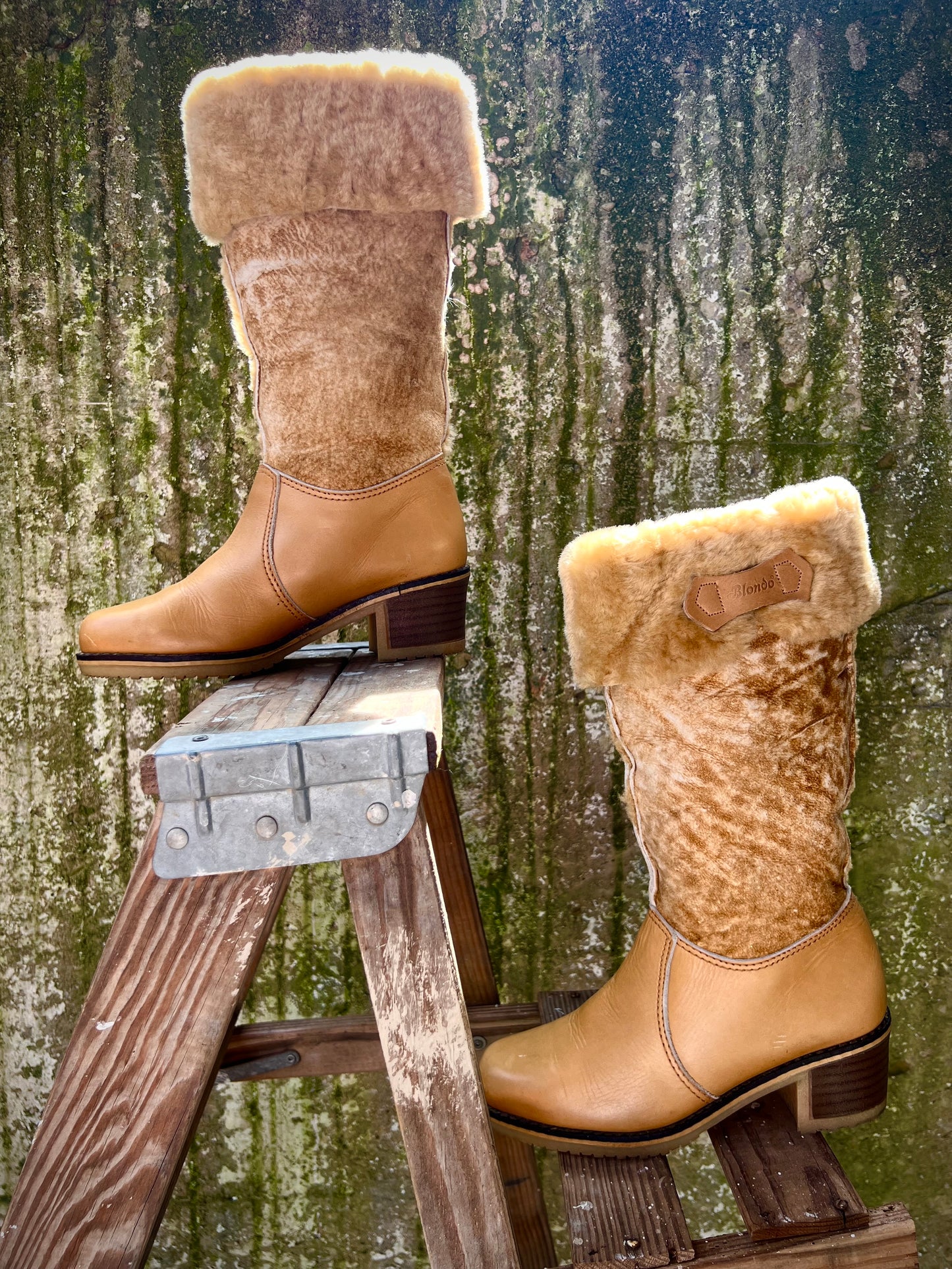 Vintage 1970s Blondo Fold Over Shearling Heeled Boots