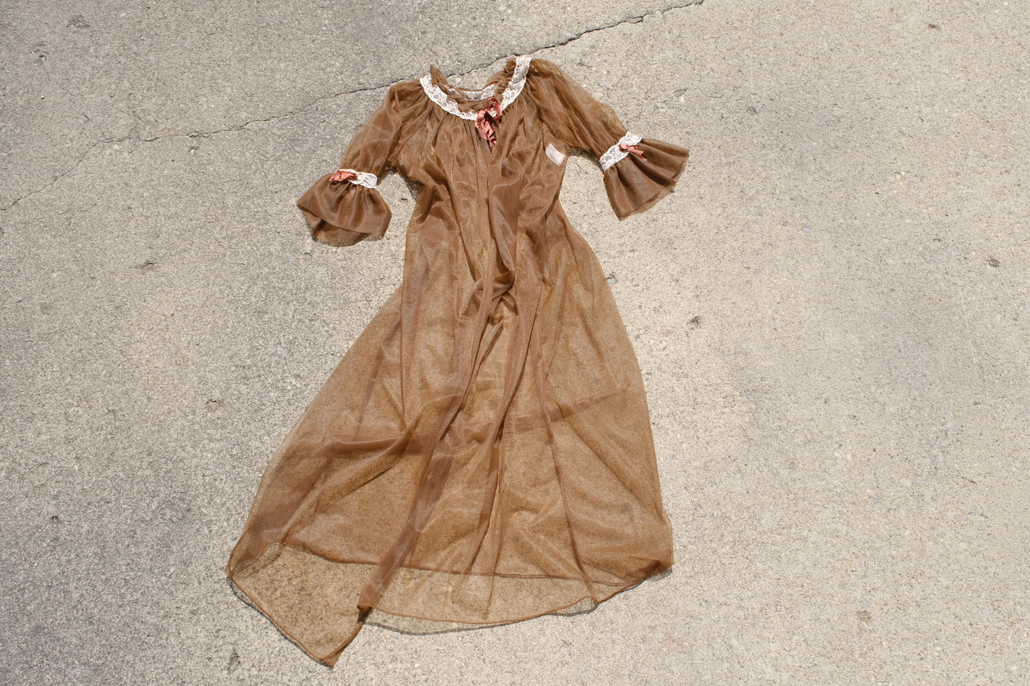 Vintage Sheer Brown Short Sleeve Full-Length House Coat