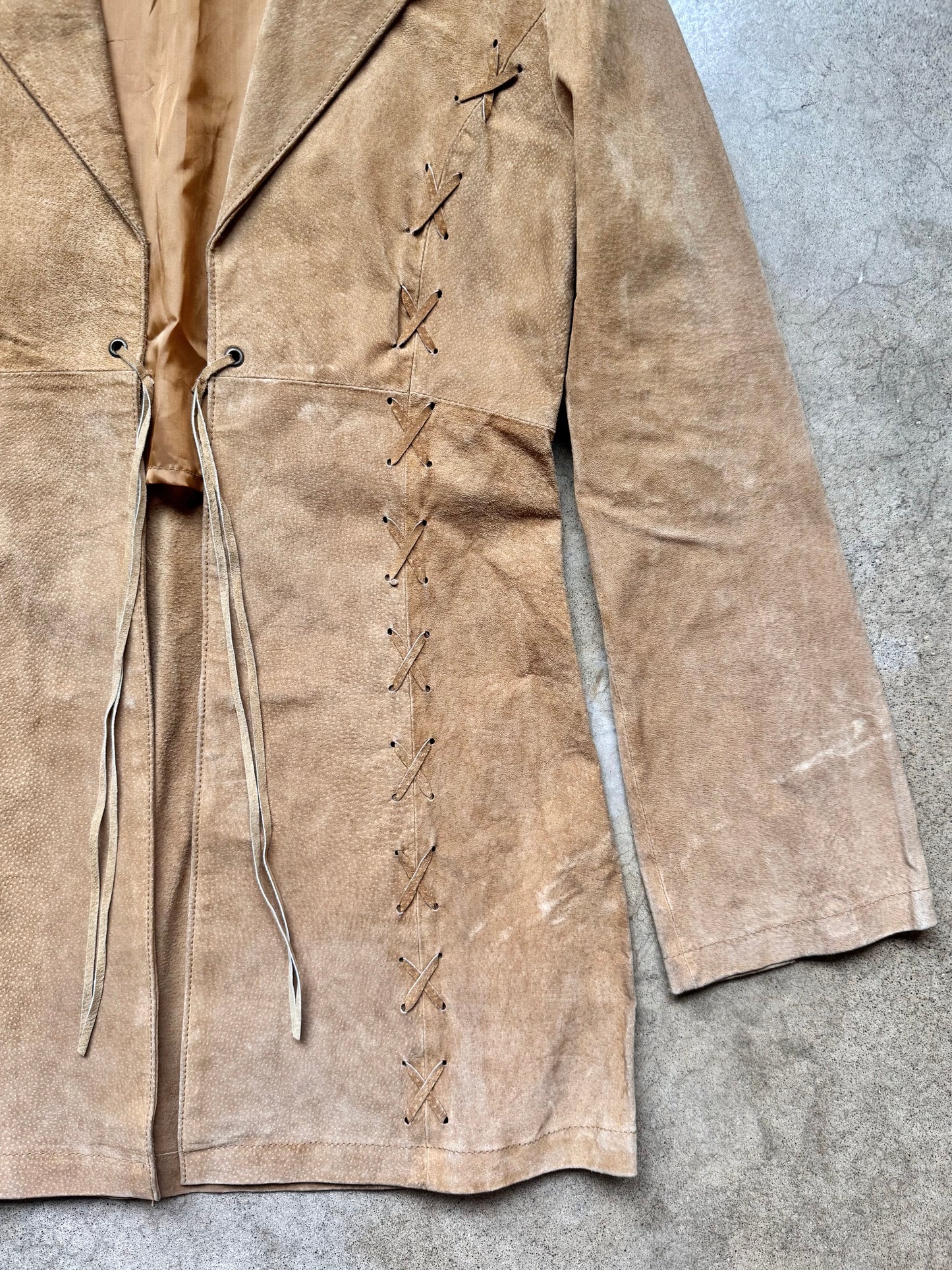 Y2K Wet Seal Lace-Up Tan Suede Leather Jacket | Large
