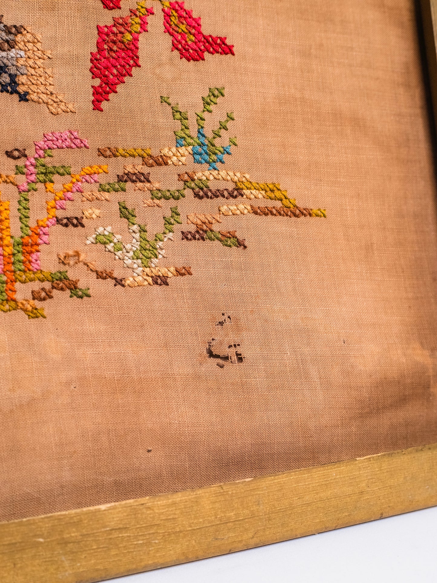 Antique Early 1900s Framed Pair of Pheasants Cross-Stitch Embroidered Wall Art