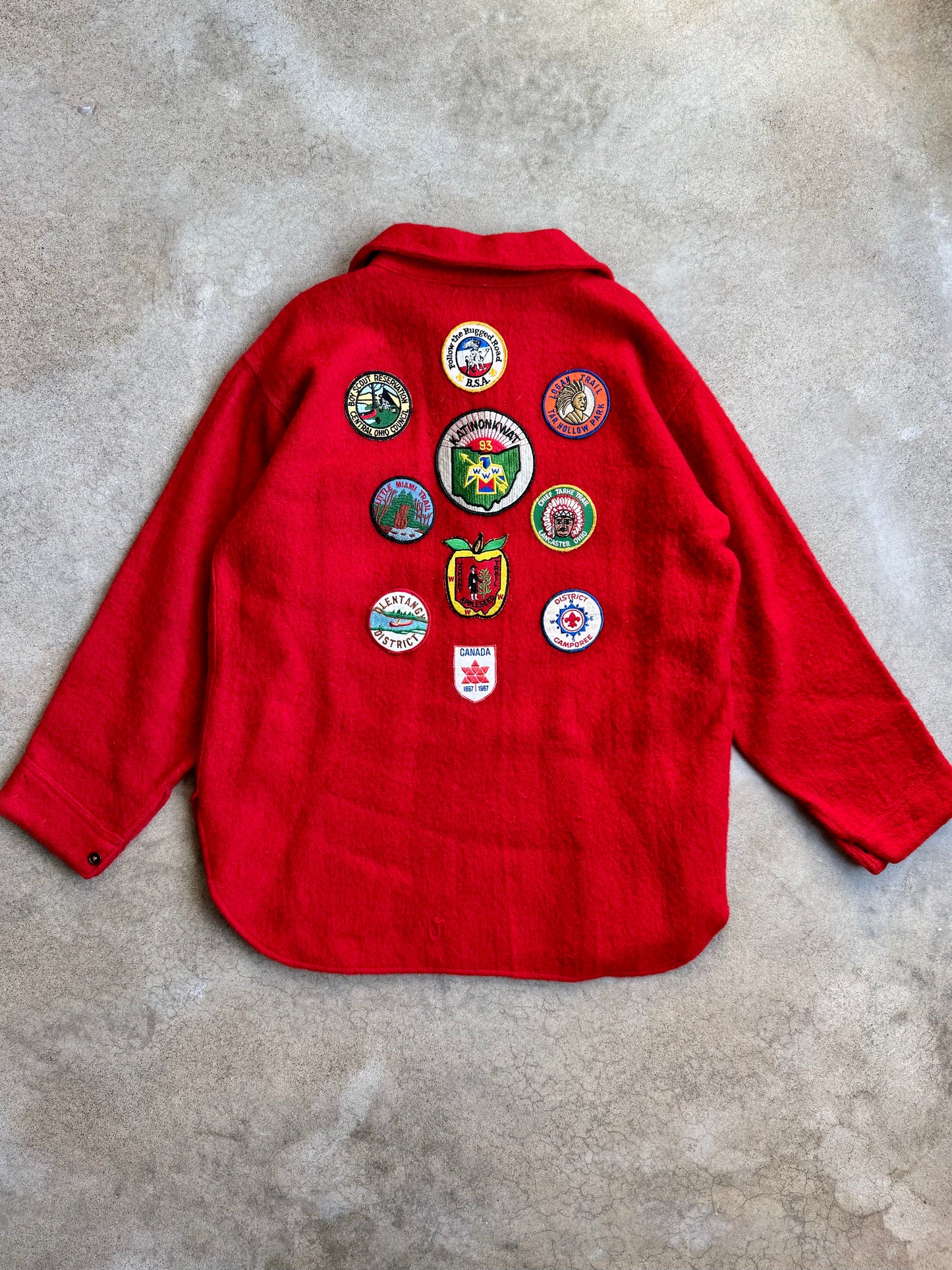 Vintage 1950s Norlite Red Wool Patched Pullover Shirt Jacket | L/XL