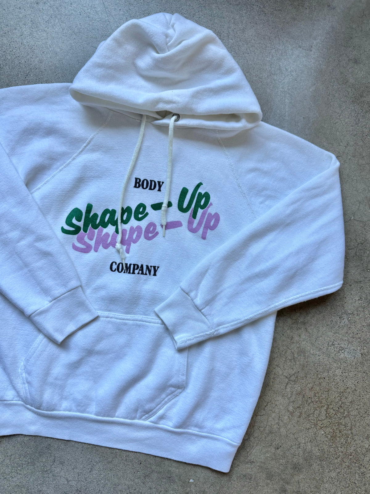 Vintage 1970s/80s Shape-Up Company White Raglan Hooded Sweatshirt | Medium