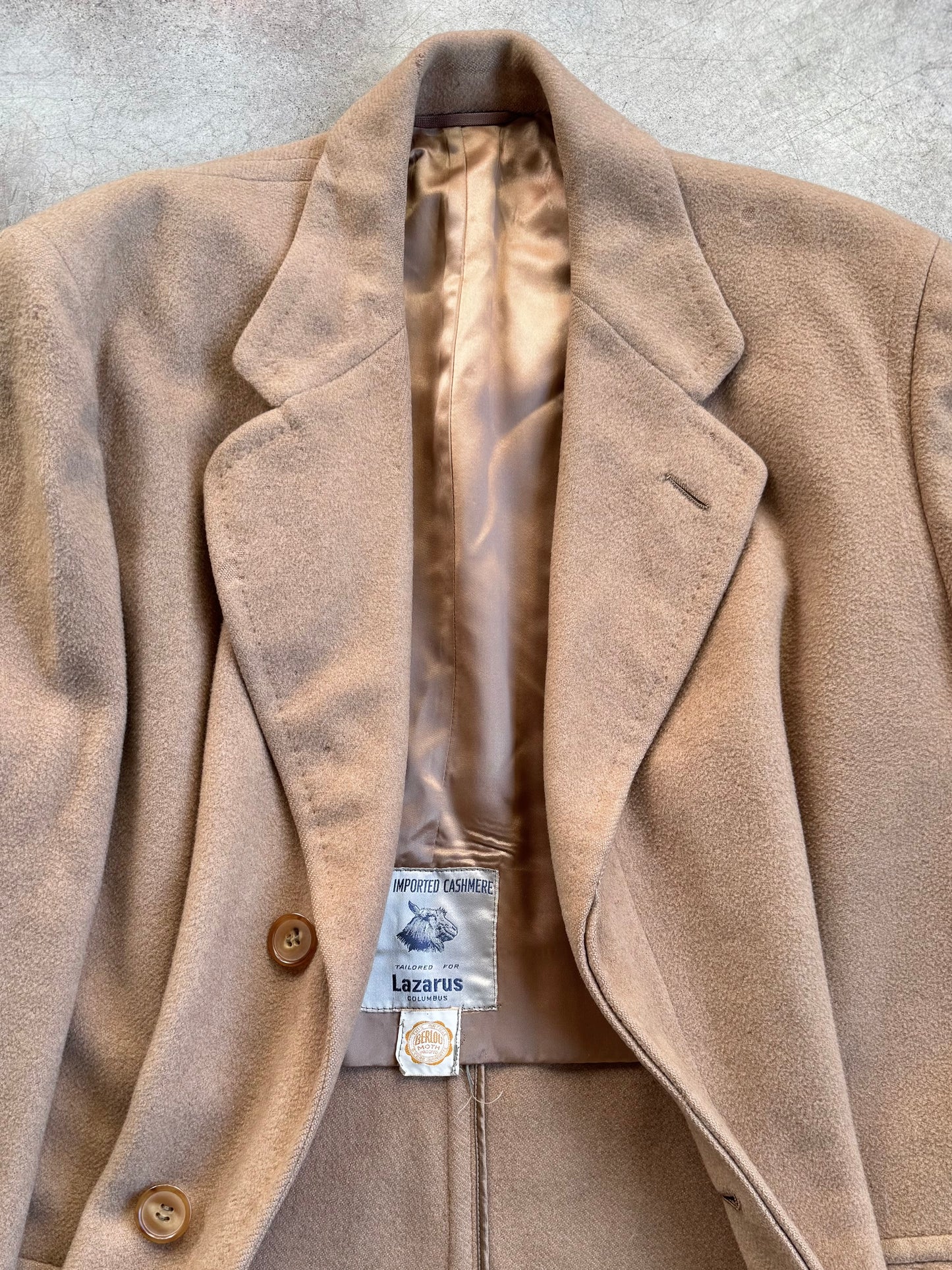Vintage 1980s Lazarus Tan Cashmere Full-Length Overcoat | XL
