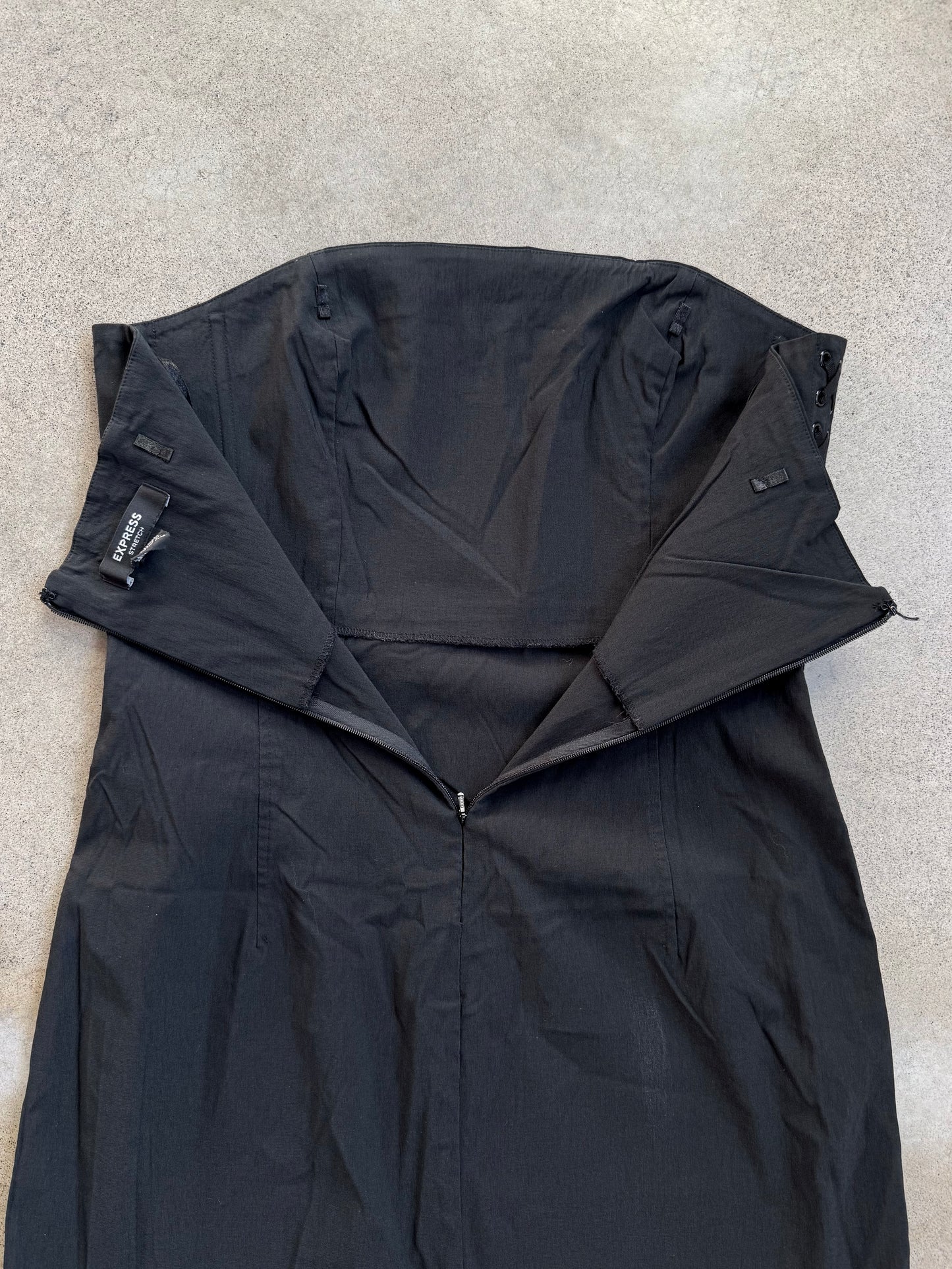 Vintage 1990s Express Black Strapless Lace-Up Mini Dress | M/L