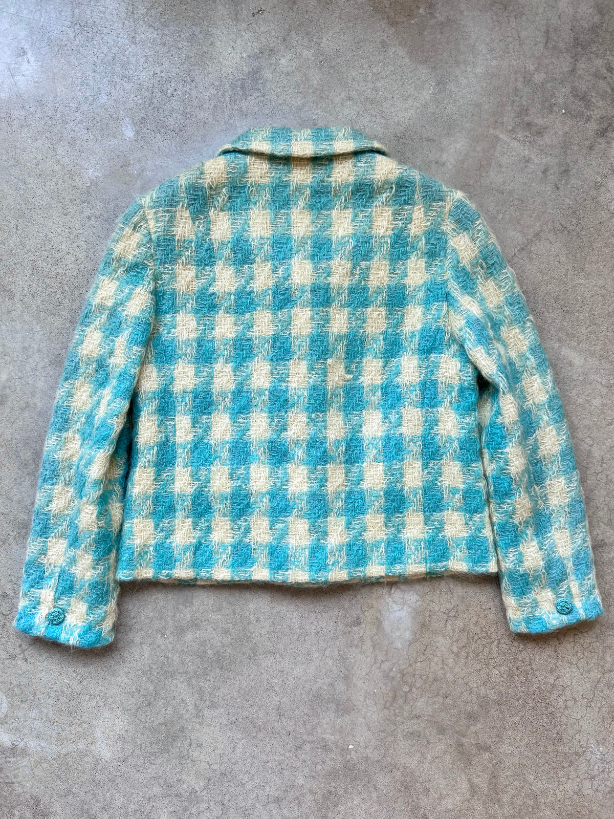 Vintage 1960s Blue & Cream Plaid Mohair-Blend Tweed Jacket | Small