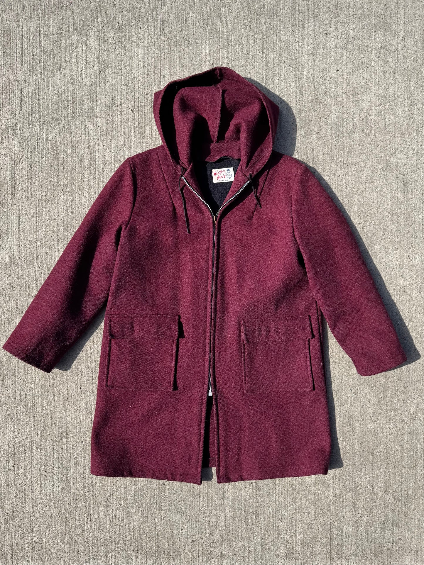 Vintage 1950s Weather Winky 100% Wool Burgundy Hooded Zip-Up Jacket | XS/S
