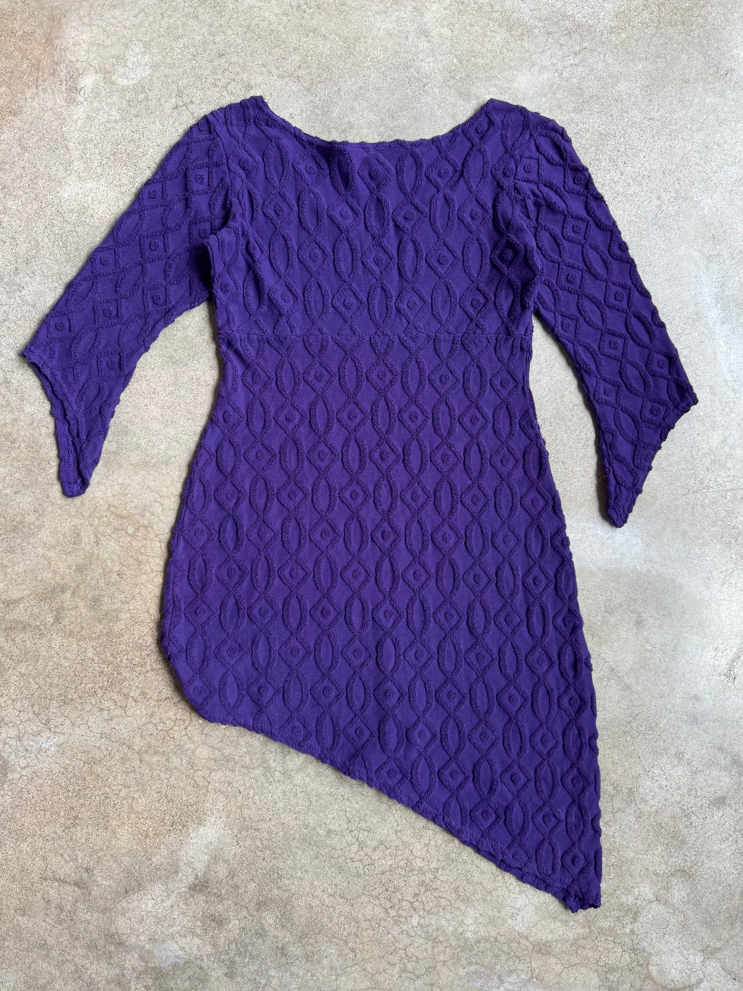 Vintage 1980s Tripp NYC Purple Textured Knit Asymmetric Dress | Medium