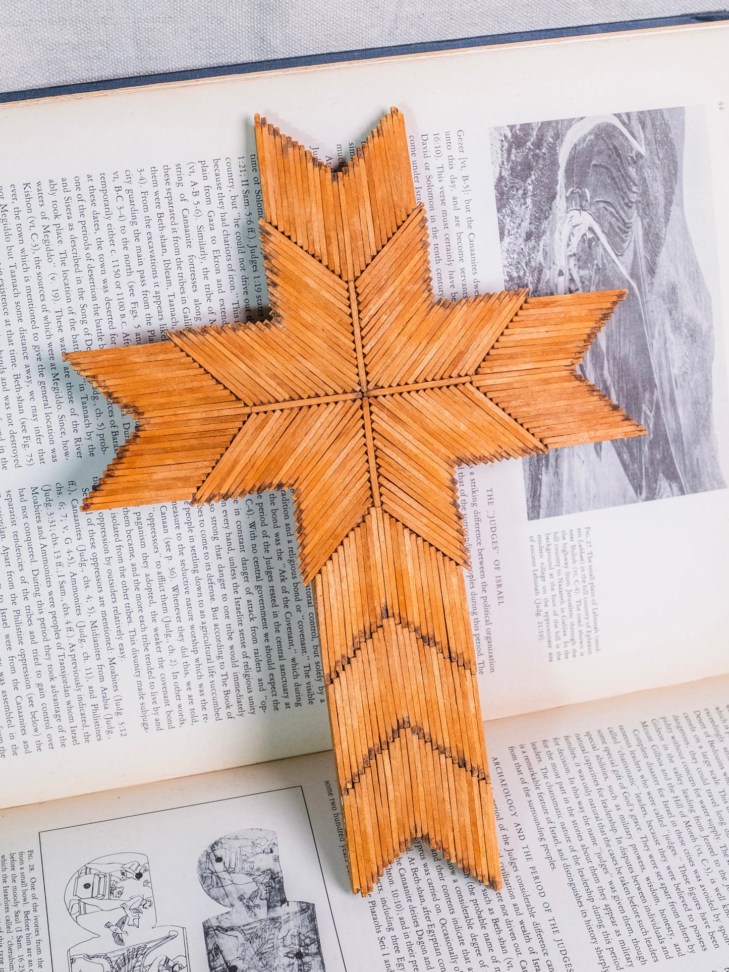 Vintage Handmade Matchstick Folk Art Cross