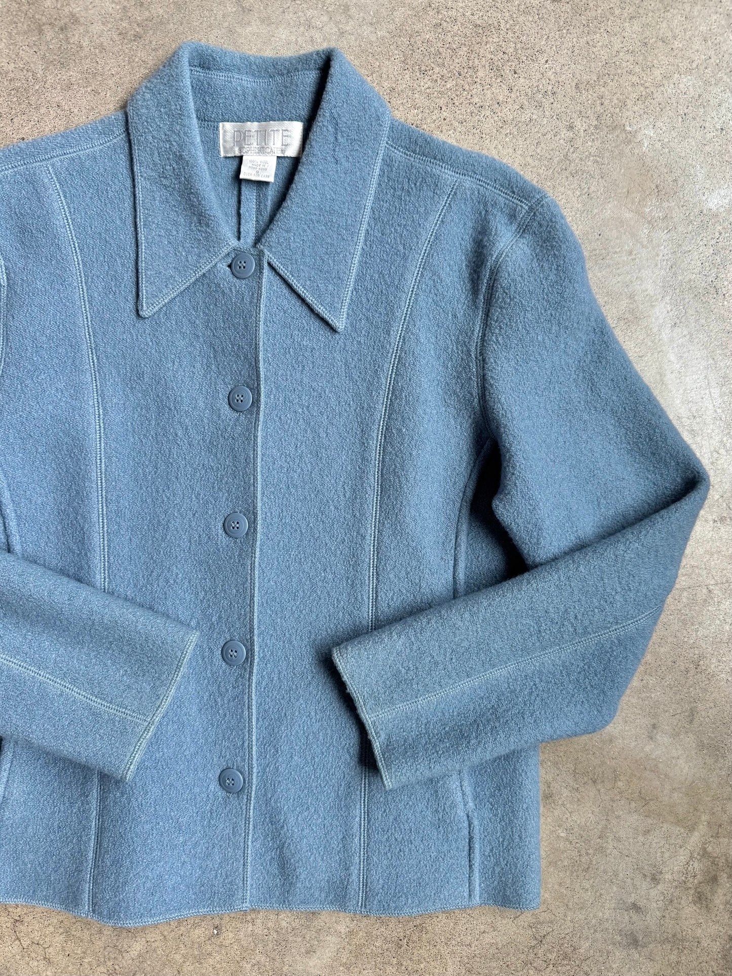 Vintage 1990s Petite Sophisticate Baby Blue Wool Jacket | Small