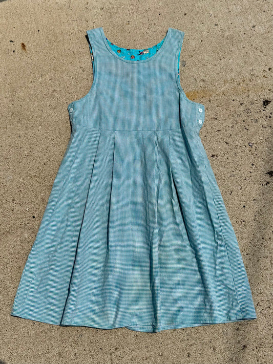 Vintage Handmade Blue Gingham Pleated Pinafore Dress | M/L