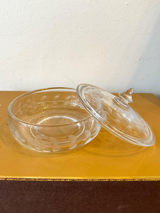 Vintage Floral Etched Glass Dish