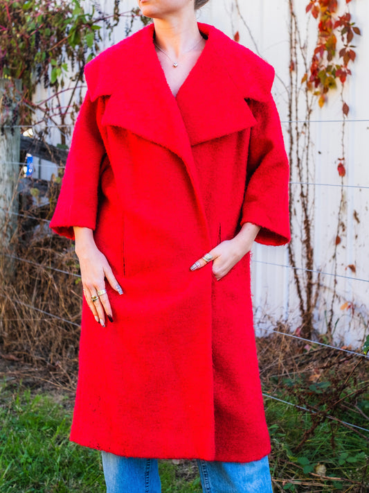 Vintage 1960s Lazarus Red Wool-Blend Swing Coat | Large