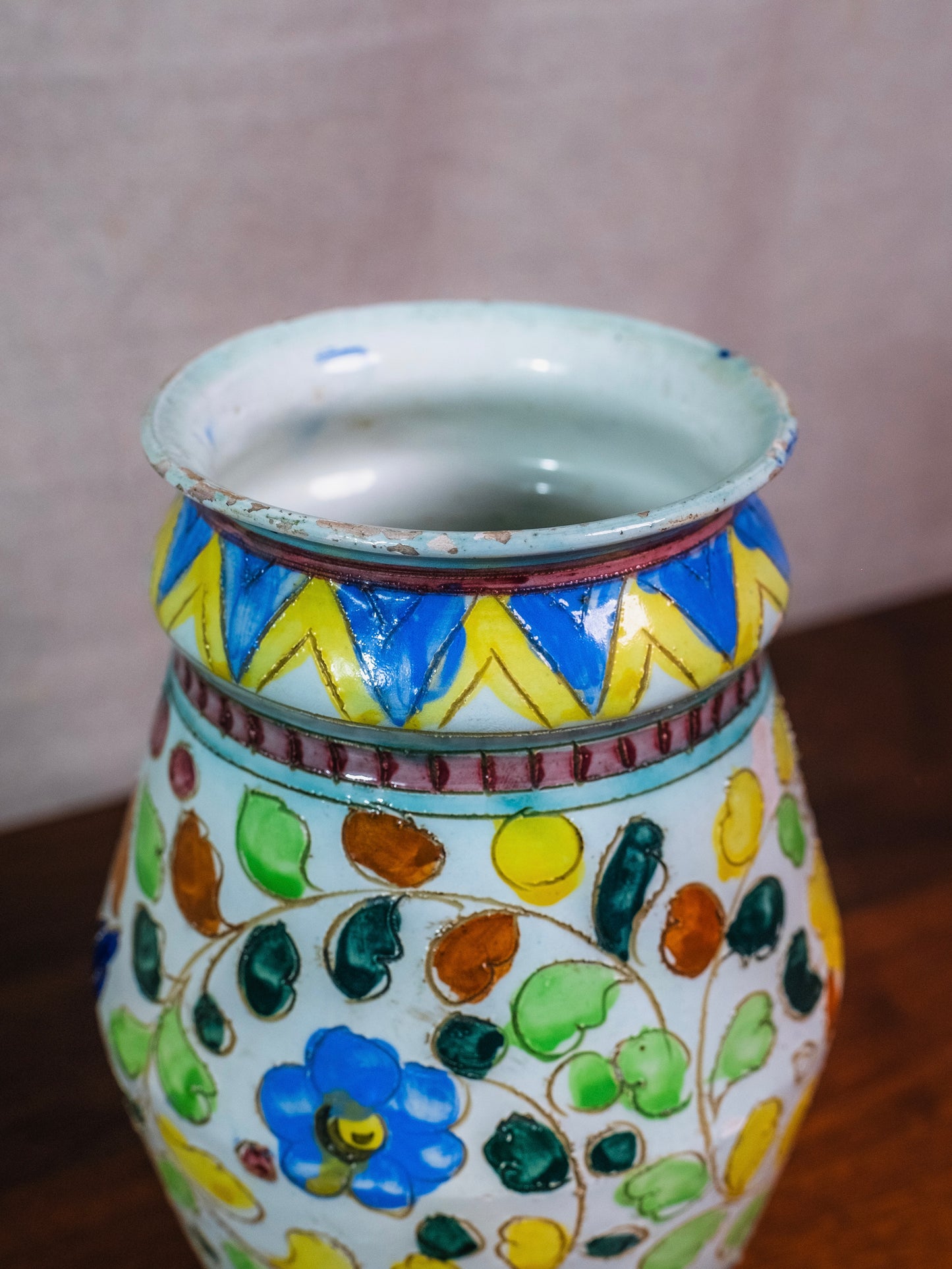 Vintage Italian Ceramic Majolica Floral Painted Vase