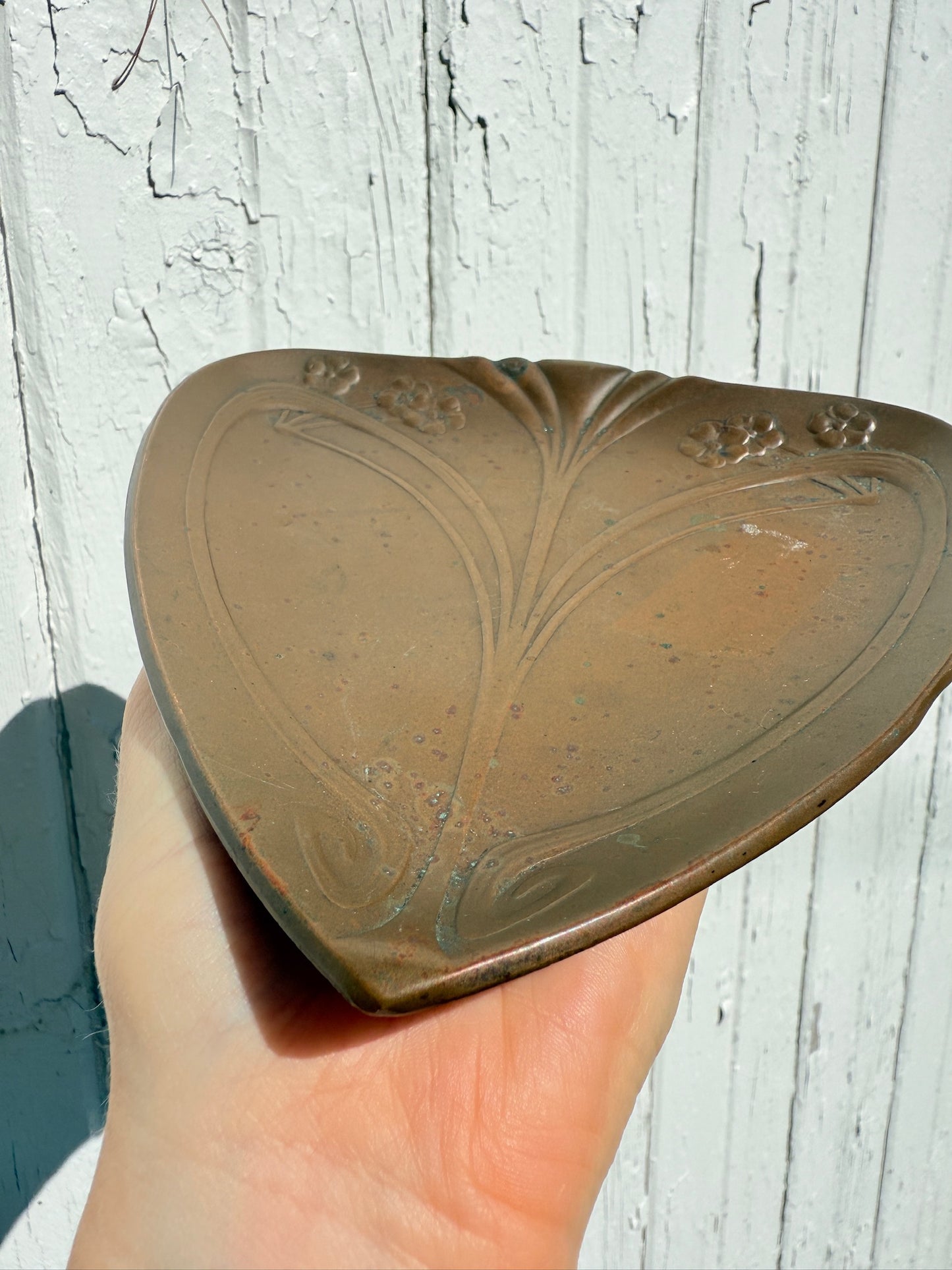 Antique 1920s Art Nouveau Copper Floral Stamped Tray