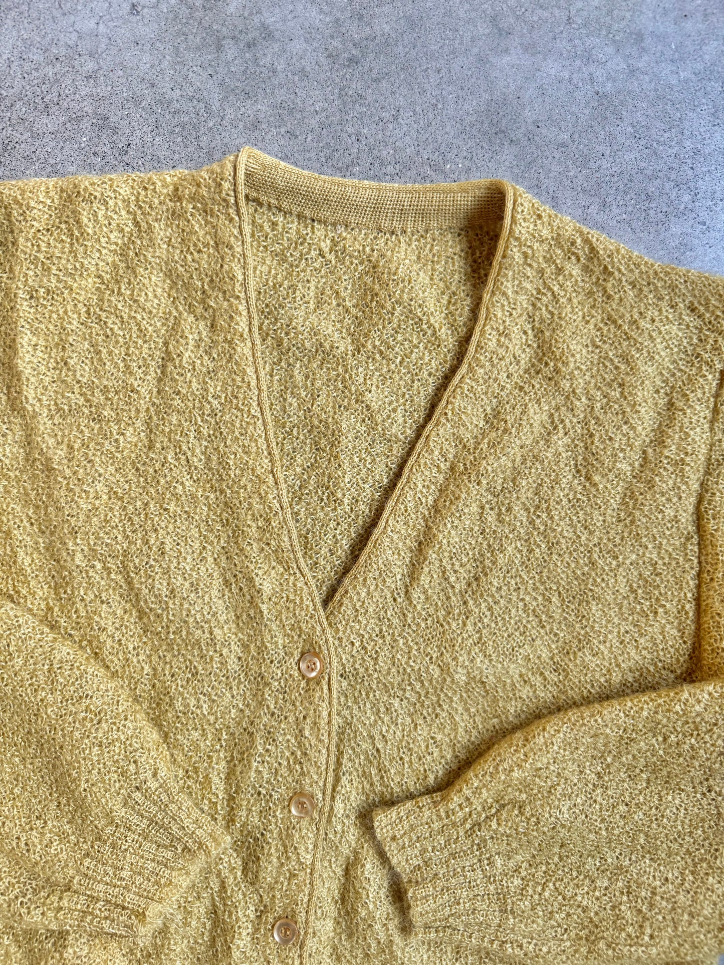 Vintage 1950s Yellow Mohair-Blend Knit Cardigan | M/L