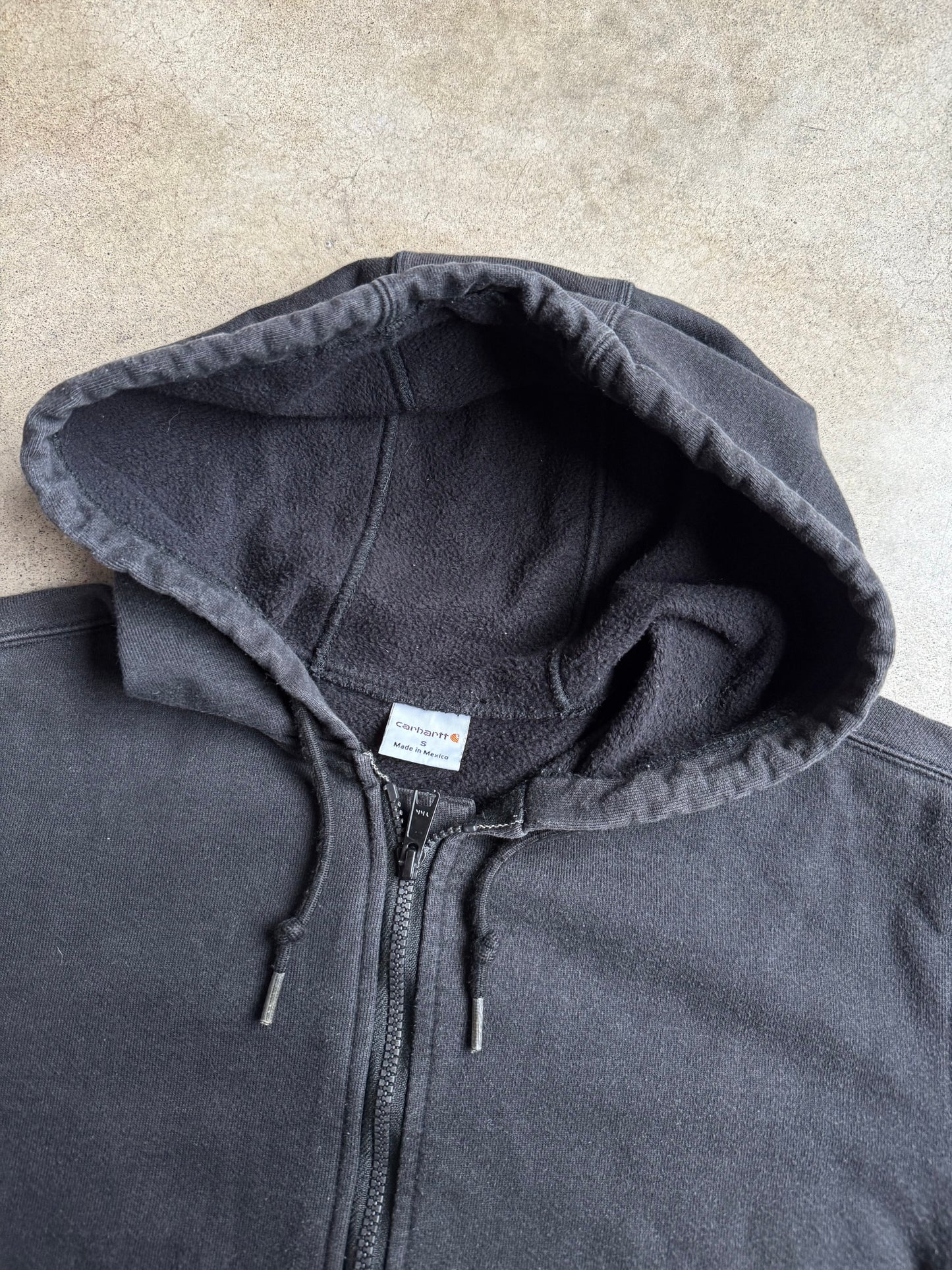 Vintage 1990s Carhartt Black Zip-Up Hooded Sweatshirt | Small