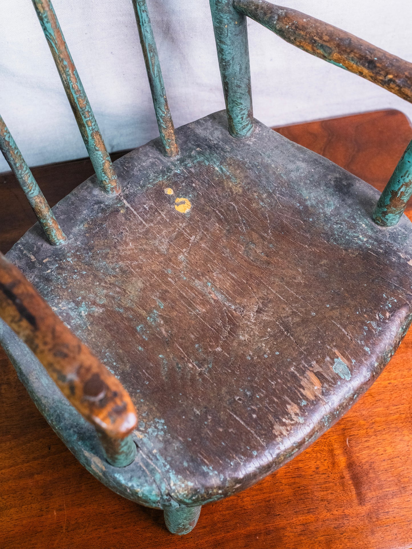 Antique 1700s Primitive Green Windsor Childrens Chair