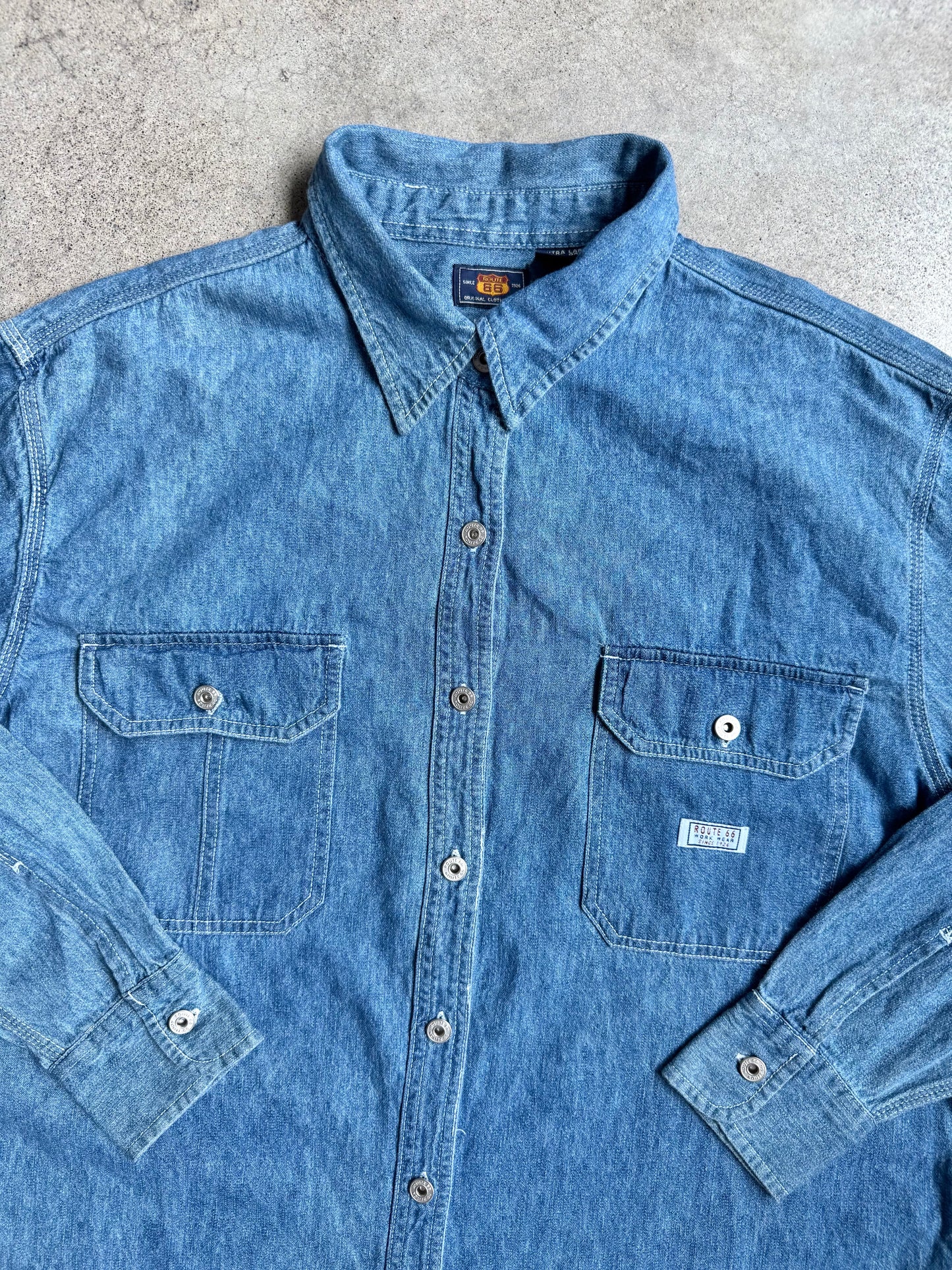 Vintage 1990s Route 66 Denim Utility Shirt | XL