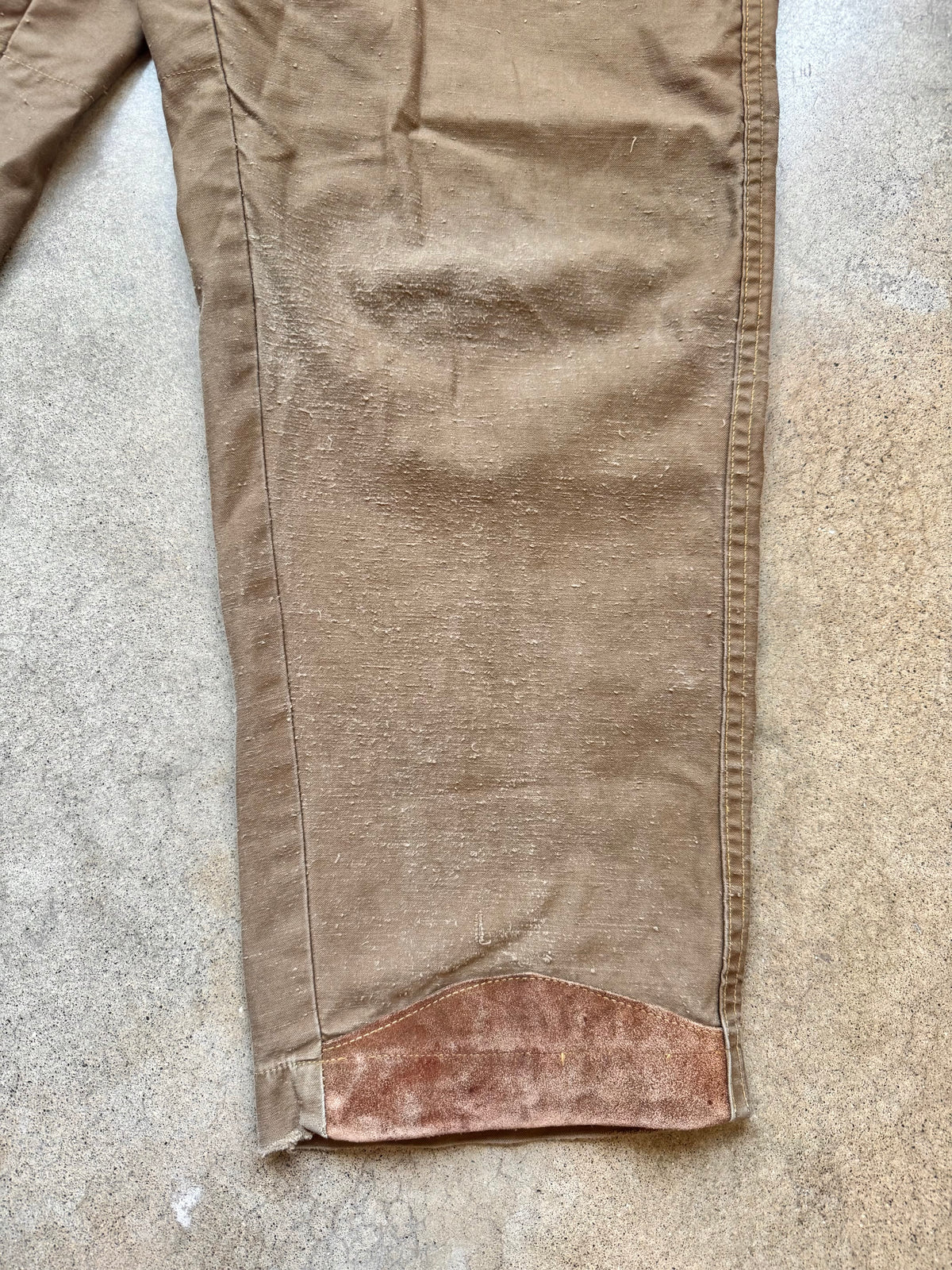 Vintage 1950s American Field Sportswear Brown Cotton Twill & Suede Leather Hunting Pants | Waist 36”